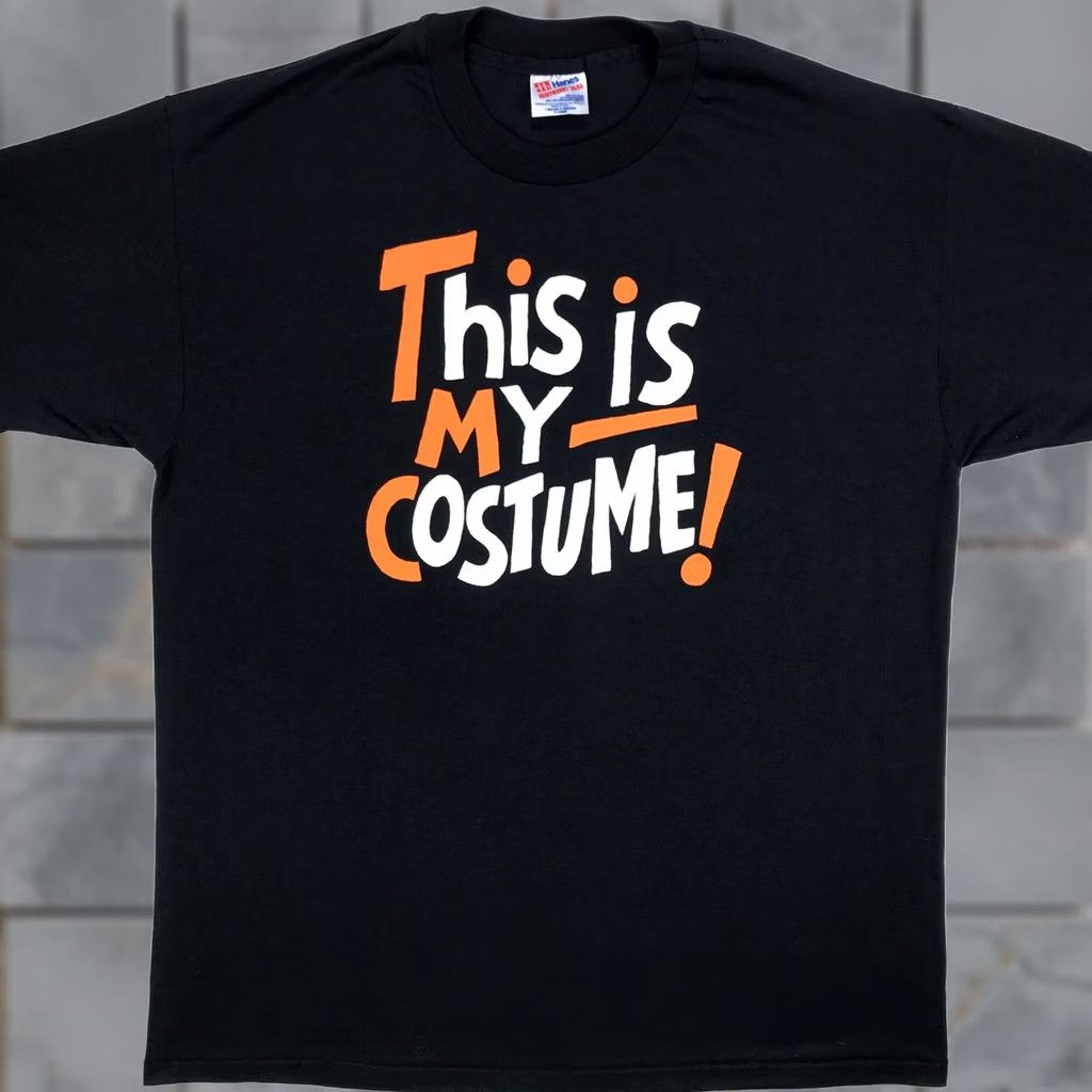 Hanes VINTAGE Hanes T-Shirt XL Black THIS IS MY HALLOWEEN COSTUME trick or treat 80s 90s Mens Size US XL / EU 56 / 4 - 1 Thumbnail