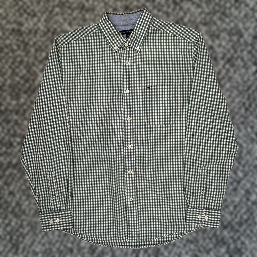 Vintage Tommy Hilfiger Shirt Medium Green Cotton Mens, Men's