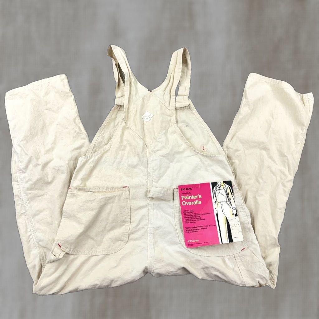 Vintage VINTAGE Big Mac Workwear Overalls Men 38x28 Cotton 1970s Beige White Sanforized Size US 38 / EU 54 - 1 Thumbnail
