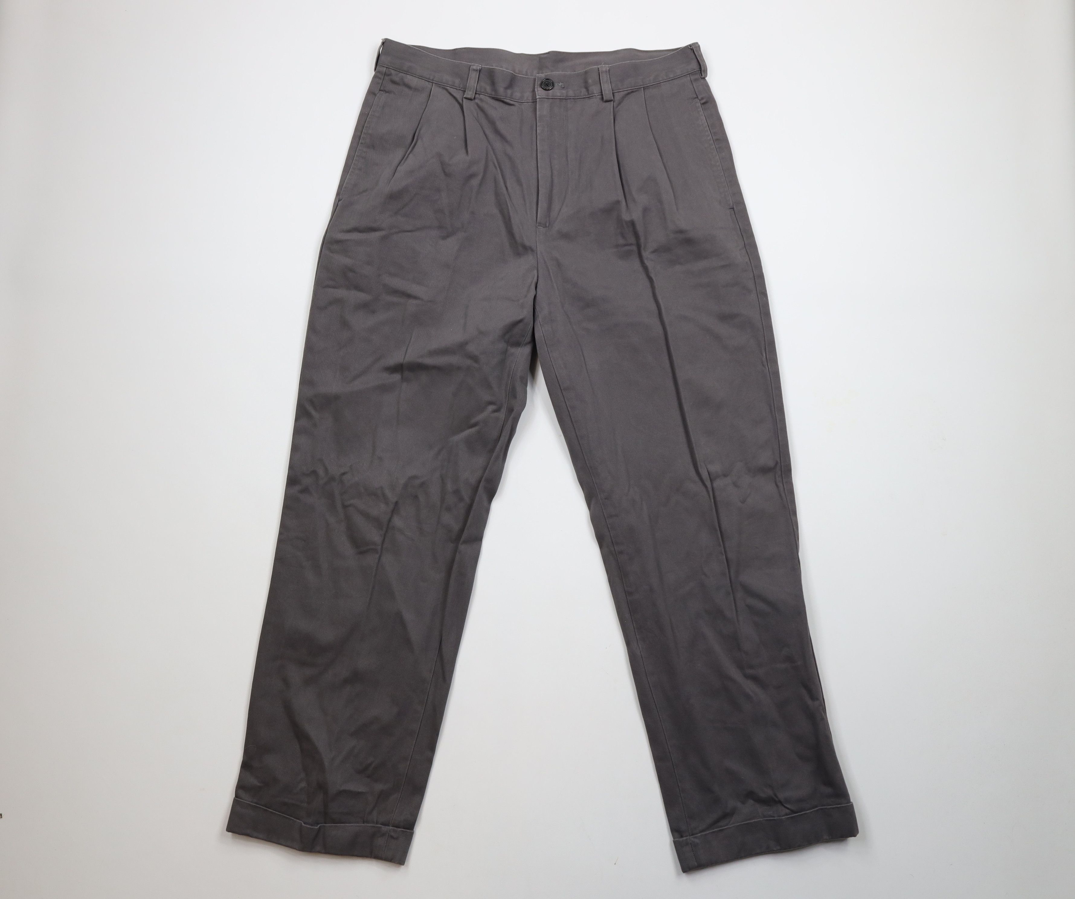 Brooks Brothers × Vintage Vintage Brooks Brothers Cuffed Wide Leg Chino Pants Gray Size US 35 - 1 Thumbnail