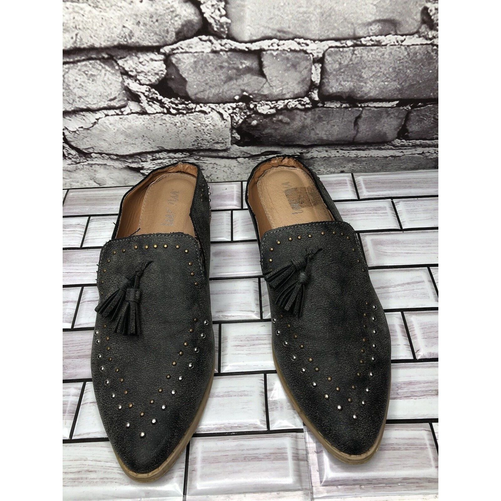 Other Mi.iM Suede Leather Studded Kiltie Loafer Slip On Mules Flat Size US 7.5 / IT 37.5 - 13 Thumbnail