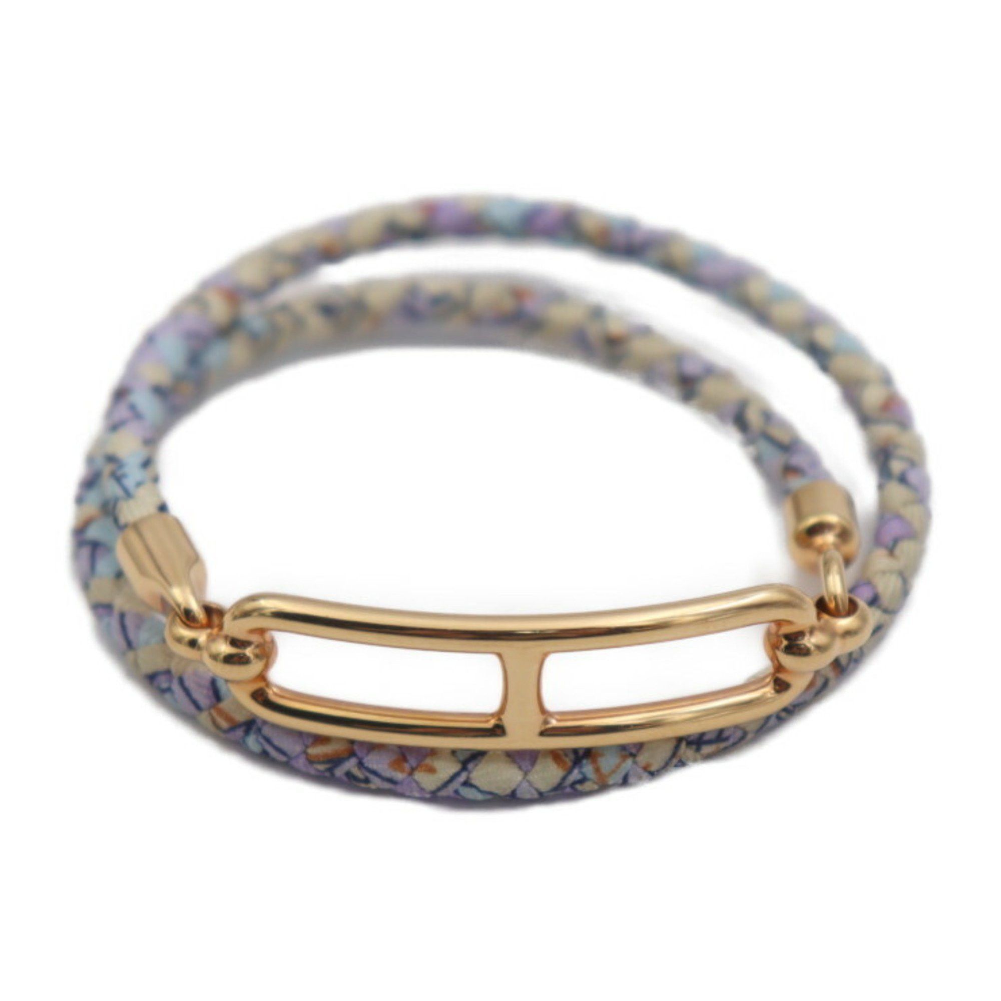 image of Hermes Luli Bracelet Silk Light Blue Purple Multicolor Chaine D'ancre Double Tour T2, Women's