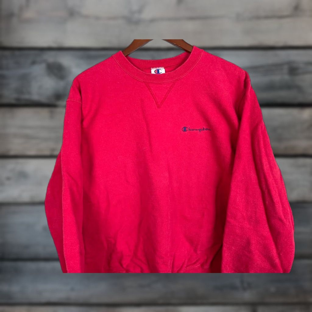 Champion VINTAGE Champion Sweatshirt Adult Large Red Embroidered Script 90s Hipster Retro Mens Pullover Sweatshirt Size US L / EU 52-54 / 3 - 1 Thumbnail