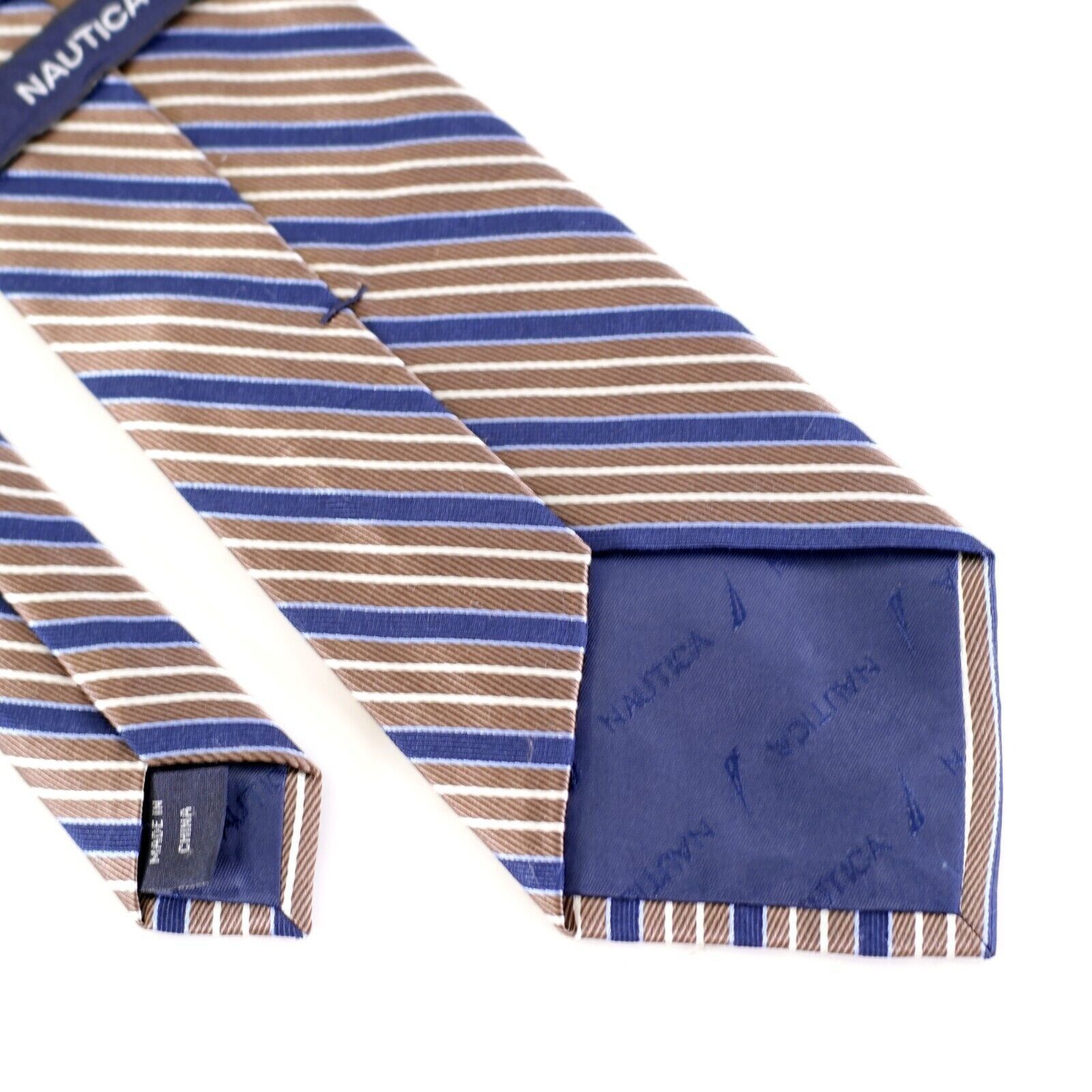 Nautica Nautica Brown Blue Striped Woven Silk Tie Size ONE SIZE - 6 Thumbnail