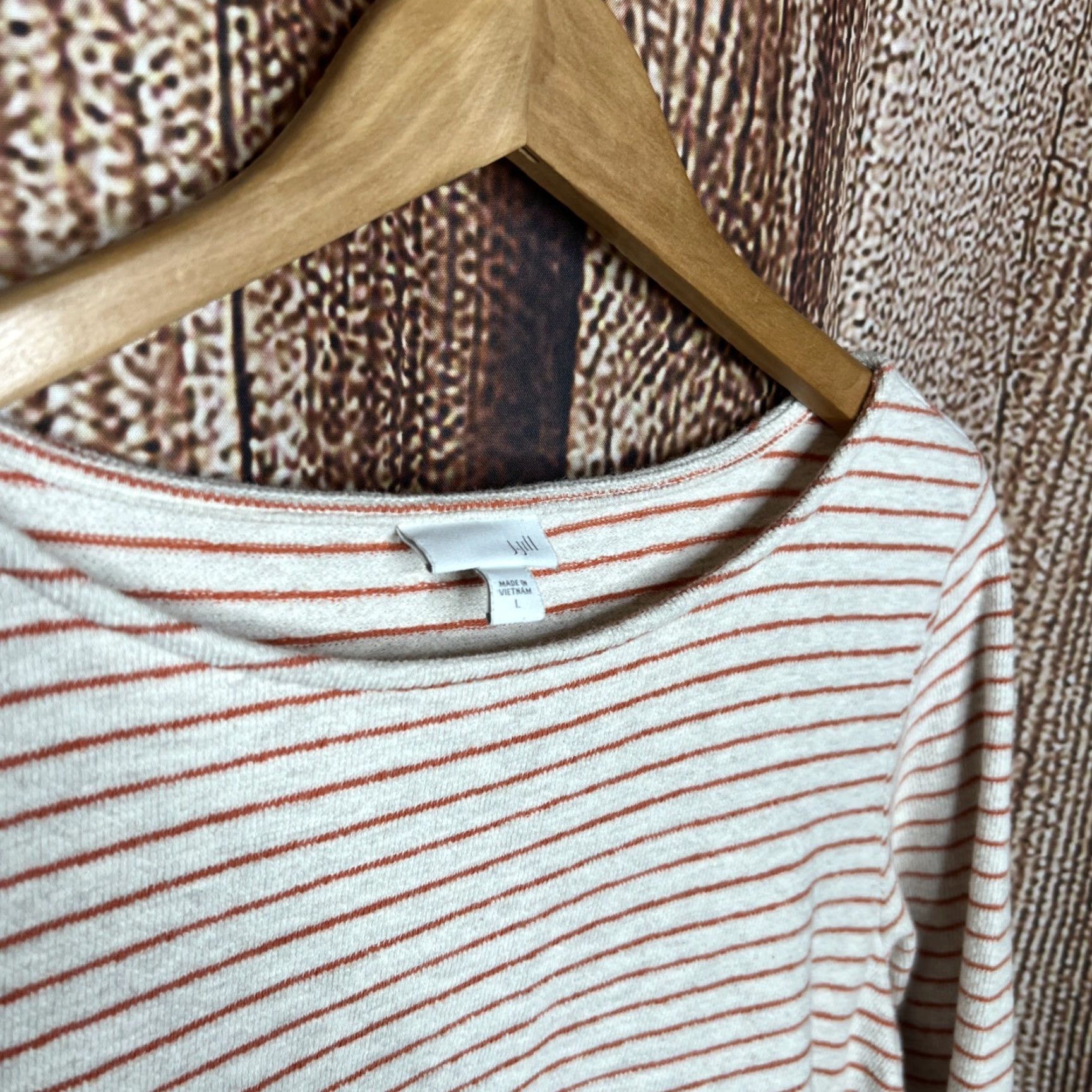 J. Jill J. Jill Womens L Stripes Long Line Cotton Long Sleeve Sweatshirt Top Lagenlook Shirt Blouse Tunic Boho Nautica Minimalist Coastal Whites Size L / US 10 / IT 46 - 2 Thumbnail
