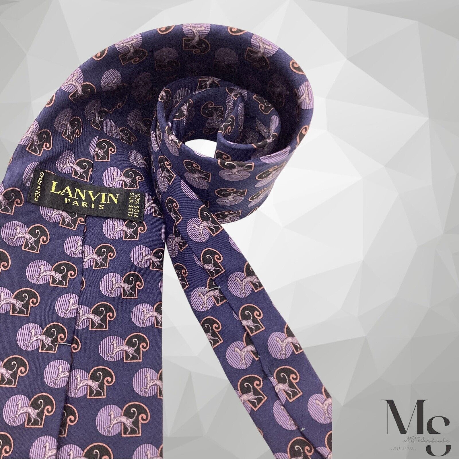 Lanvin LANVIN PARIS XL Purple Pharaoh Cat Silk Tie Made In France W Size ONE SIZE - 4 Thumbnail