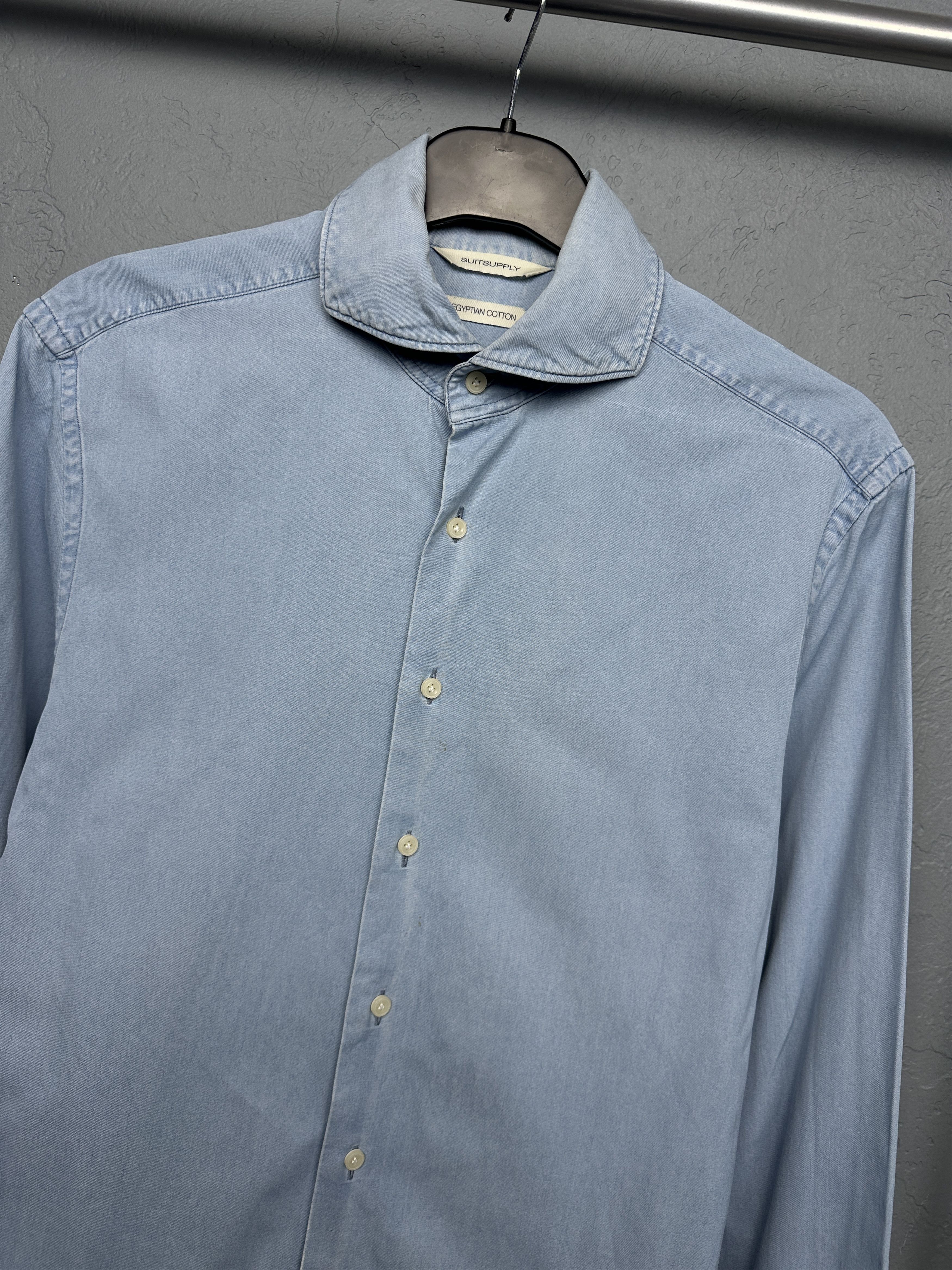 Suitsupply Suitsupply Egyptian Cotton Denim Mens Long Sleeve Shirt Size US M / EU 48-50 / 2 - 2 Thumbnail