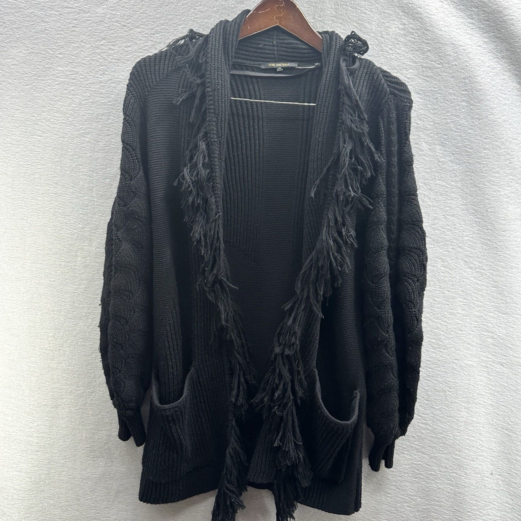 KOBI HALPERIN Kobi Halperin Cardigan Womens XS Merino Wool Fringe Open Cardigan Quiet Lux Shirt Womens XS Black 100% Merino Wool Cardigan Fringe 90s? Size XS / US 0-2 / IT 36-38 - 2 Thumbnail