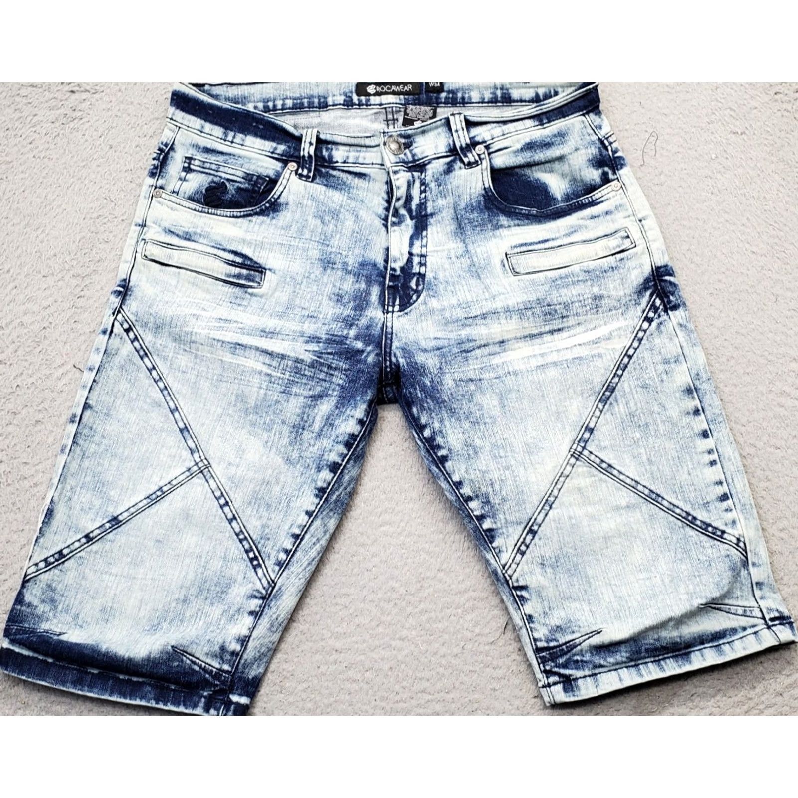Rocawear Rocawear Mens Baggy Shorts 34 5-Pocket Design Multicolor Acid Wash Pintuck Bermuda Denim Casual Shorts Size US 34 / EU 50 - 2 Thumbnail