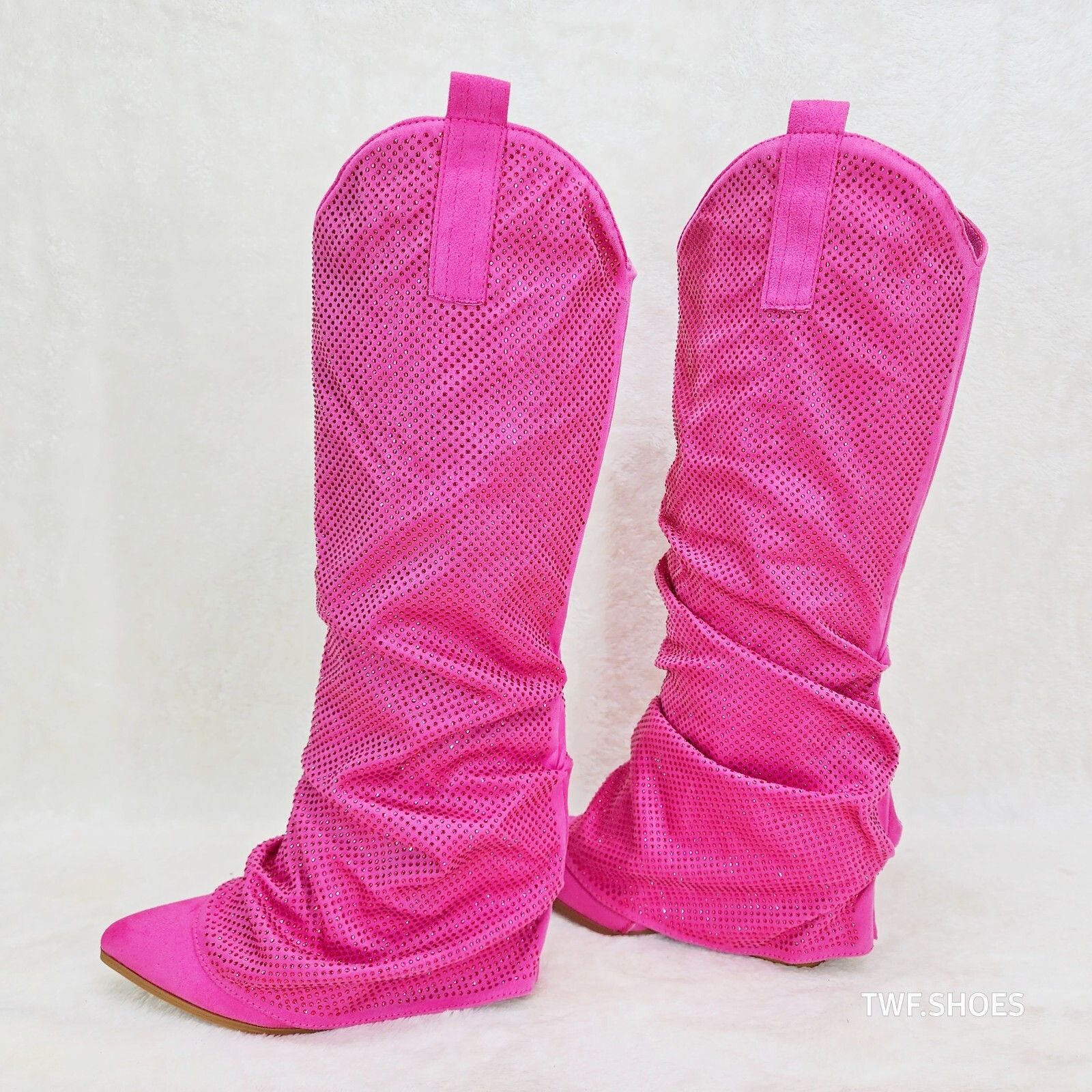 Other Country Twist Fuchsia Draped Rhinestone Fold Over Western Co Size US 9 / IT 39 - 3 Thumbnail