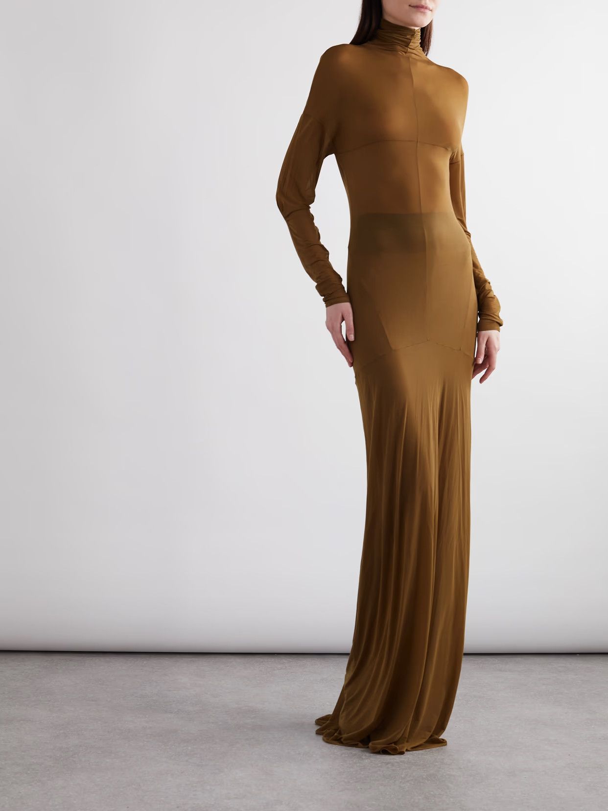 Saint Laurent Paris o1bcso1str0426 Stretch Jersey Maxi Dress in Brown Size L / US 10 / IT 46 - 2 Thumbnail