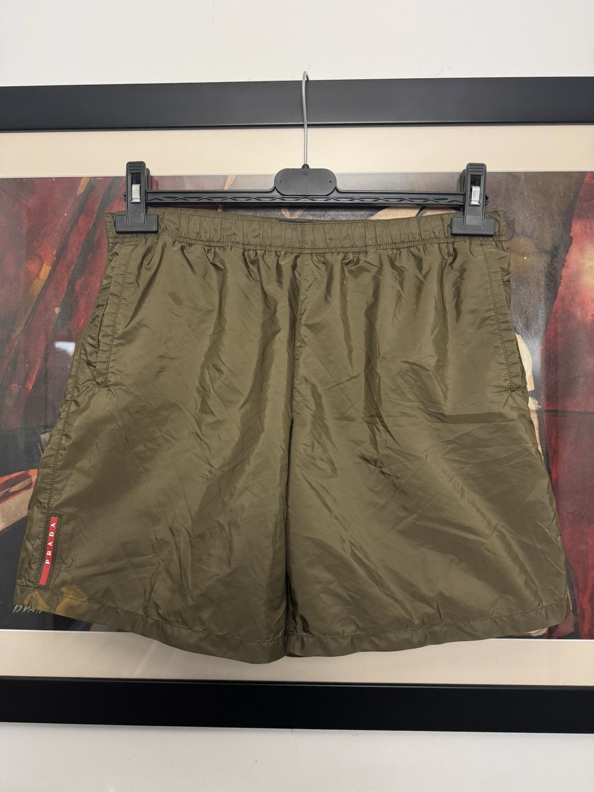 Prada Red Tab Swim Shorts Olive Green Designer Luxury Rare