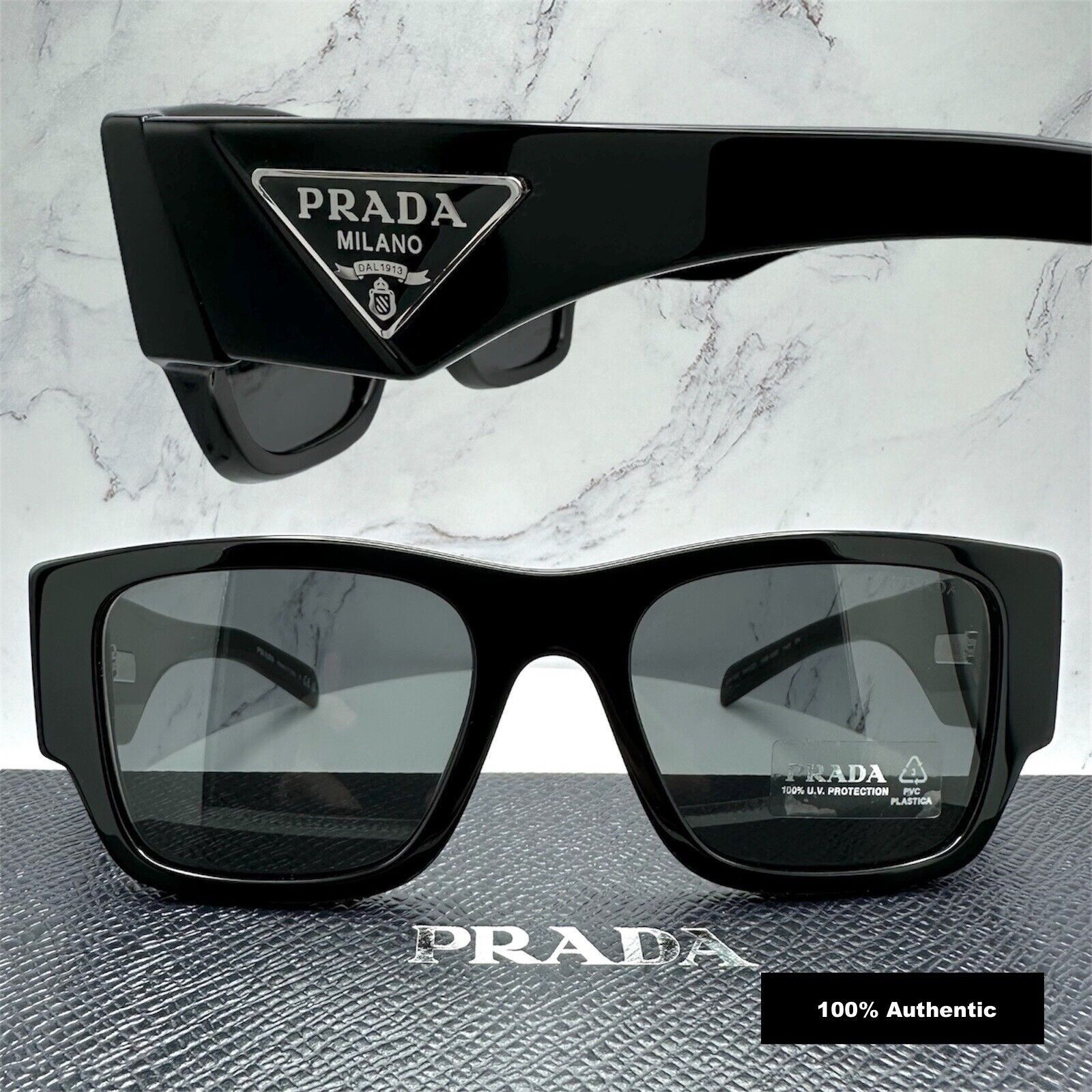 Prada New Prada Sunglasses Black Square Oversized Triangle Plaque Size ONE SIZE - 22 Thumbnail