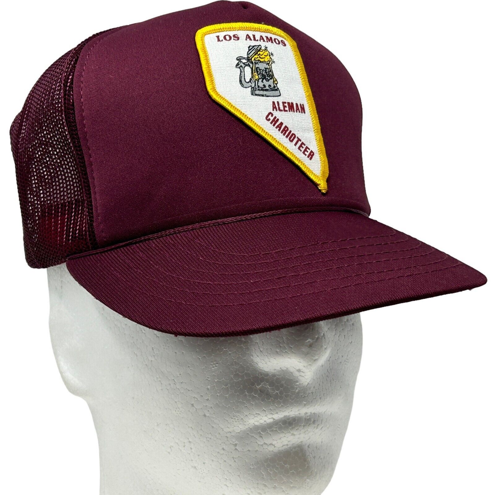 image of Los Alamos Aleman Vintage 80's Trucker Hat Nevada Nuclear Cap in Red, Men's