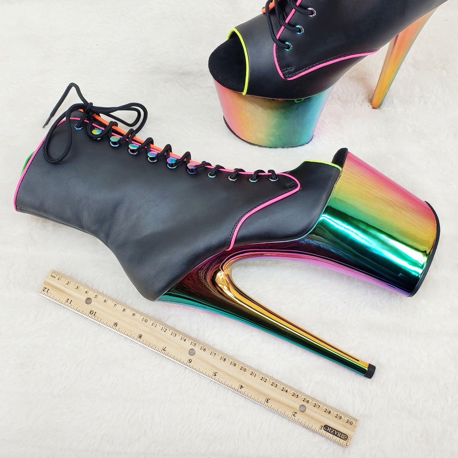 Other Flamingo 1021RC Rainbow Chrome 8" Heels Platform Neon Trim A Size US 10 / IT 40 - 3 Thumbnail