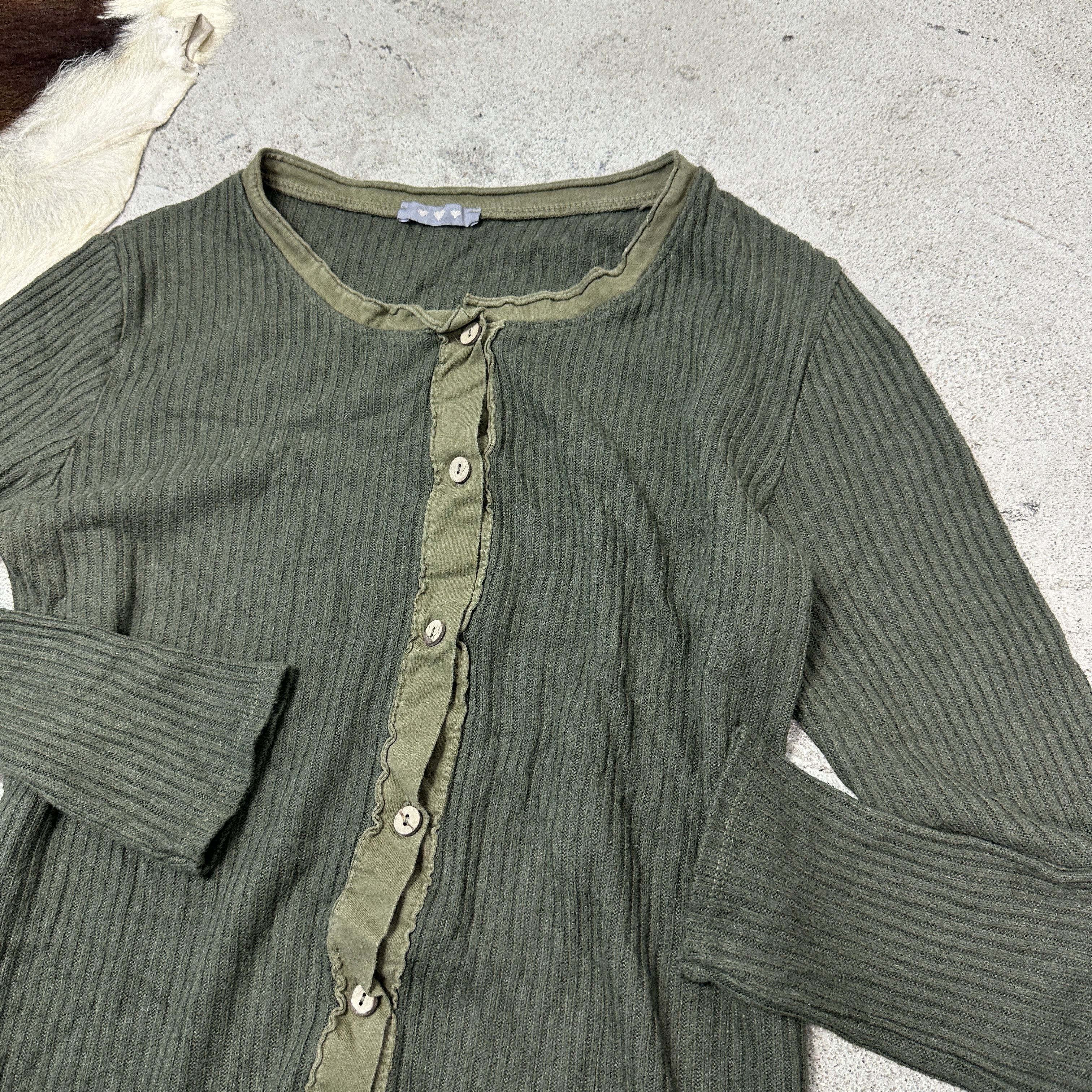 Vintage Vintage Avant Garde Ribbed Military Green Longsleeve Y2K Size S / US 4 / IT 40 - 3 Thumbnail