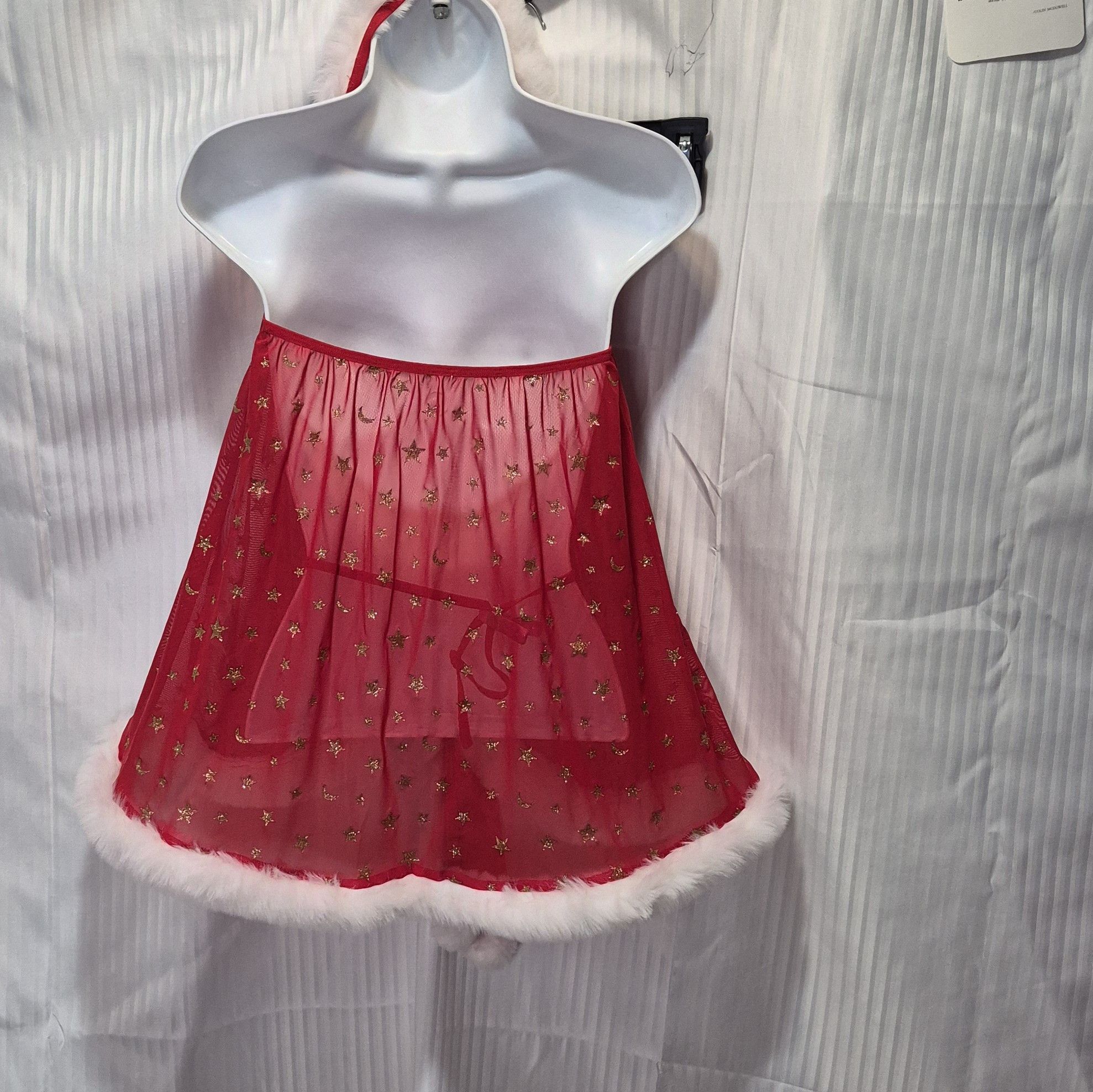 Other Med. Sheer Halter Babydoll Faux Fur Trim And G String NIP Size M / US 6-8 / IT 42-44 - 6 Thumbnail
