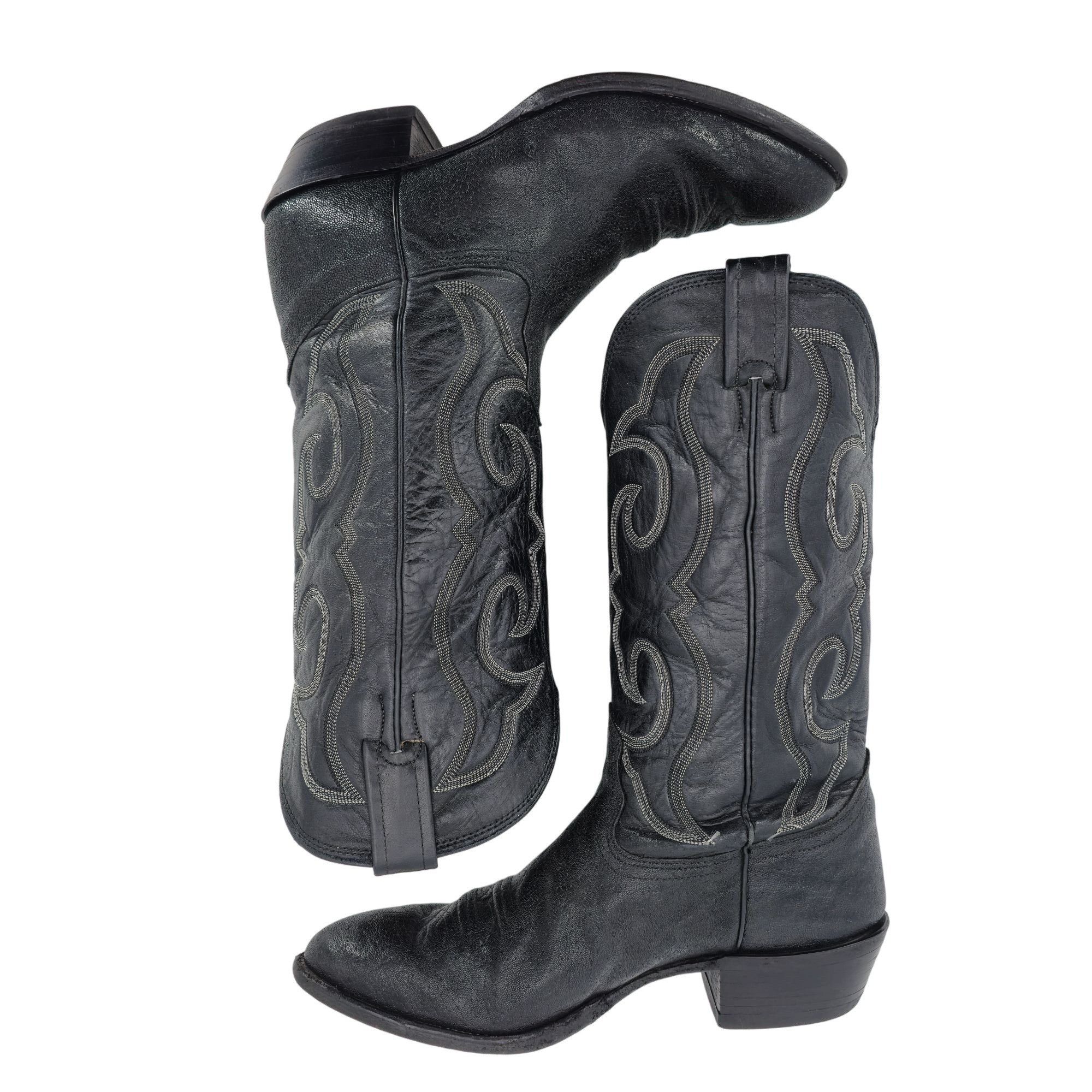 Nocona Vintage Nocona Exotic Elephant Print Men 9.5D Black Leather Size US 9.5 / EU 42-43 - 7 Thumbnail