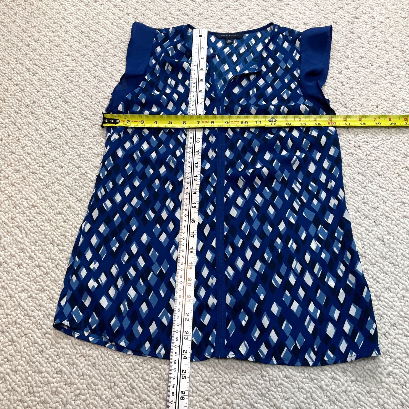 Tommy Hilfiger Tommy Hilfiger Blouse Womens XXS 2XS Blue Argyle Flutter Cap Sleeve Shirt Size XXS / US 00 / IT 34 - 4 Thumbnail