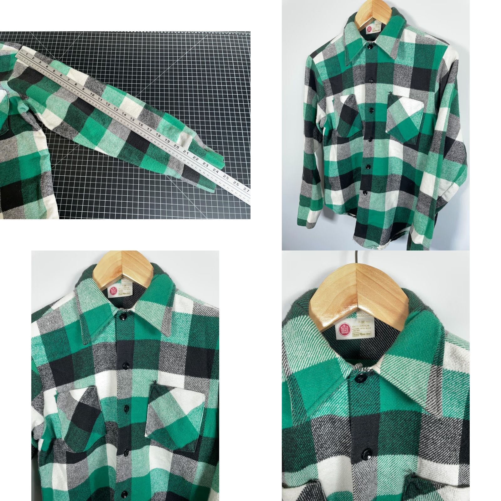 Vintage VINTAGE Kings Road Shirt 70s Grunge Plaid Flannel Workwear Men M Green Black Long Sleeve Button-Up Casual 100% Cotton Shirt Mens Regular Fit Size US M / EU 48-50 / 2 - 8 Thumbnail