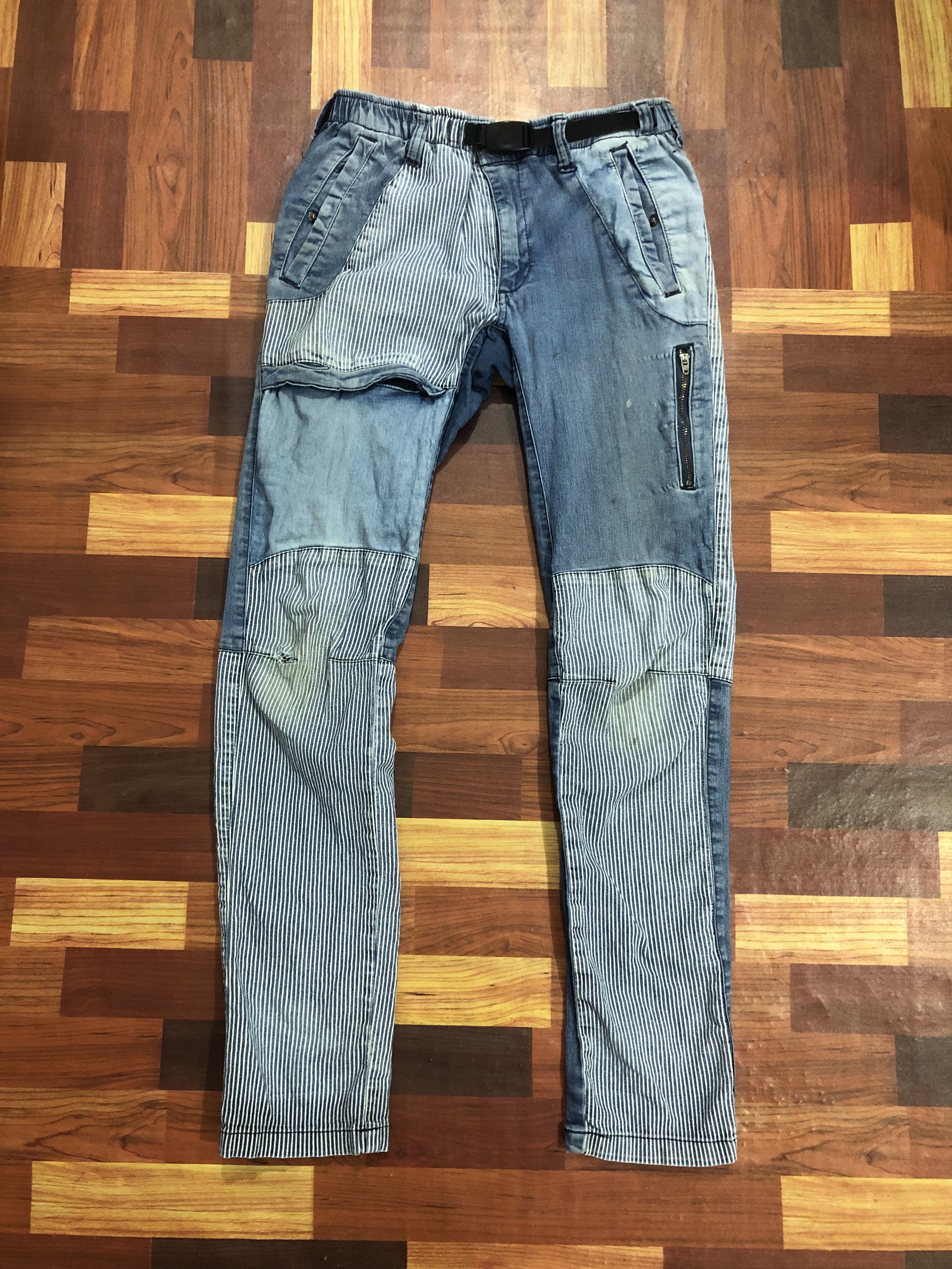 Japanese Brand FieldCore Patchwork Denim Pants Stripe Hybrid Size US 28 / EU 44 - 1 Thumbnail