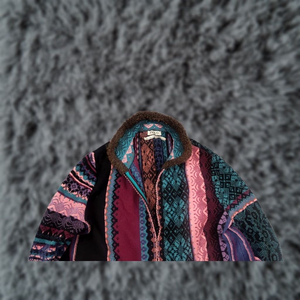 Vintage IVKO Design Knit Jacket Jacquard Zip Black Wool 100% Knit Coat Women XL Vintage No Size XL / US 12-14 / IT 48-50 - 1 Thumbnail