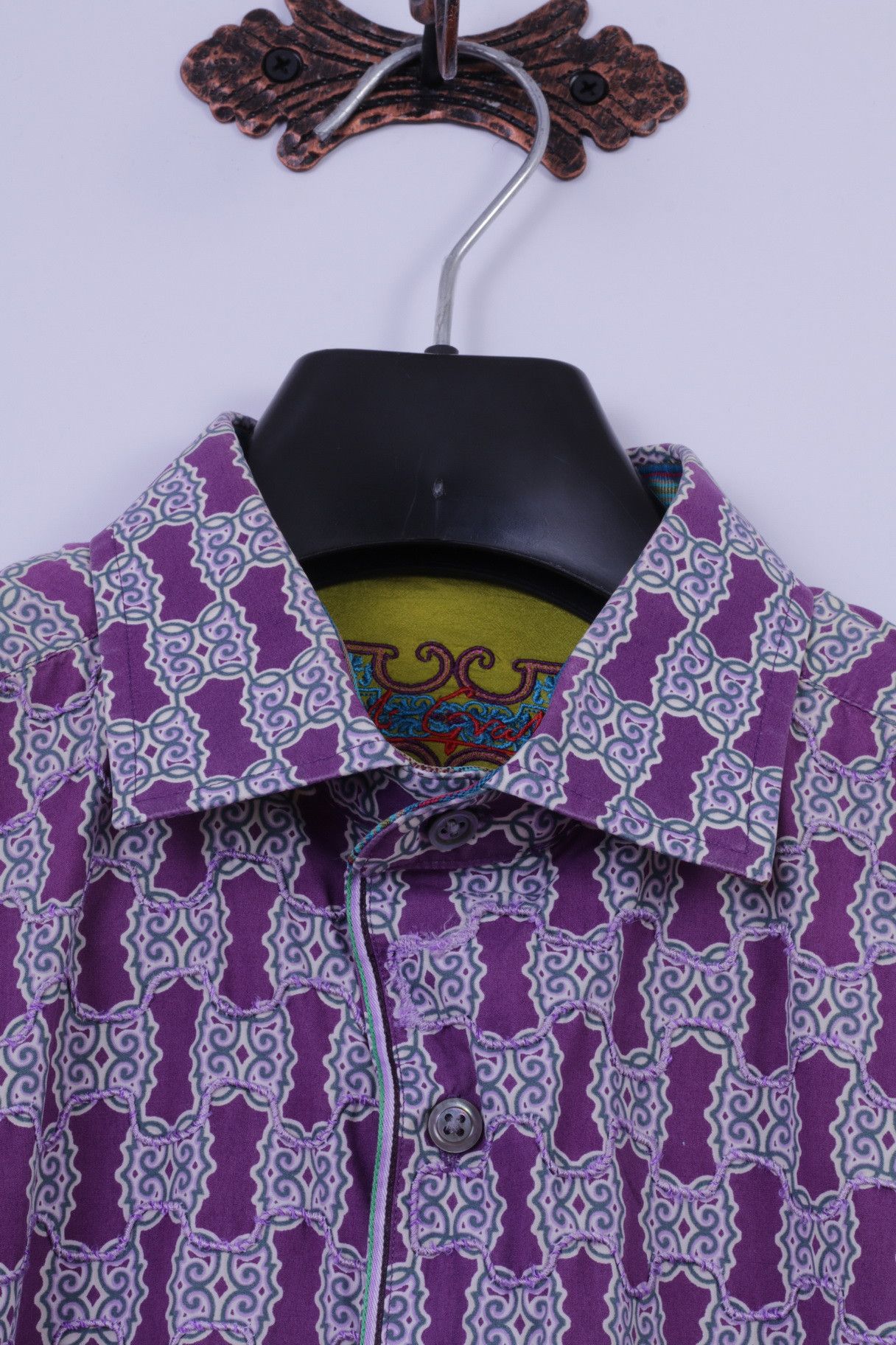 Robert Graham Robert Graham Mens XL Casual Shirt Purple Cotton 6373 Size US XL / EU 56 / 4 - 3 Thumbnail
