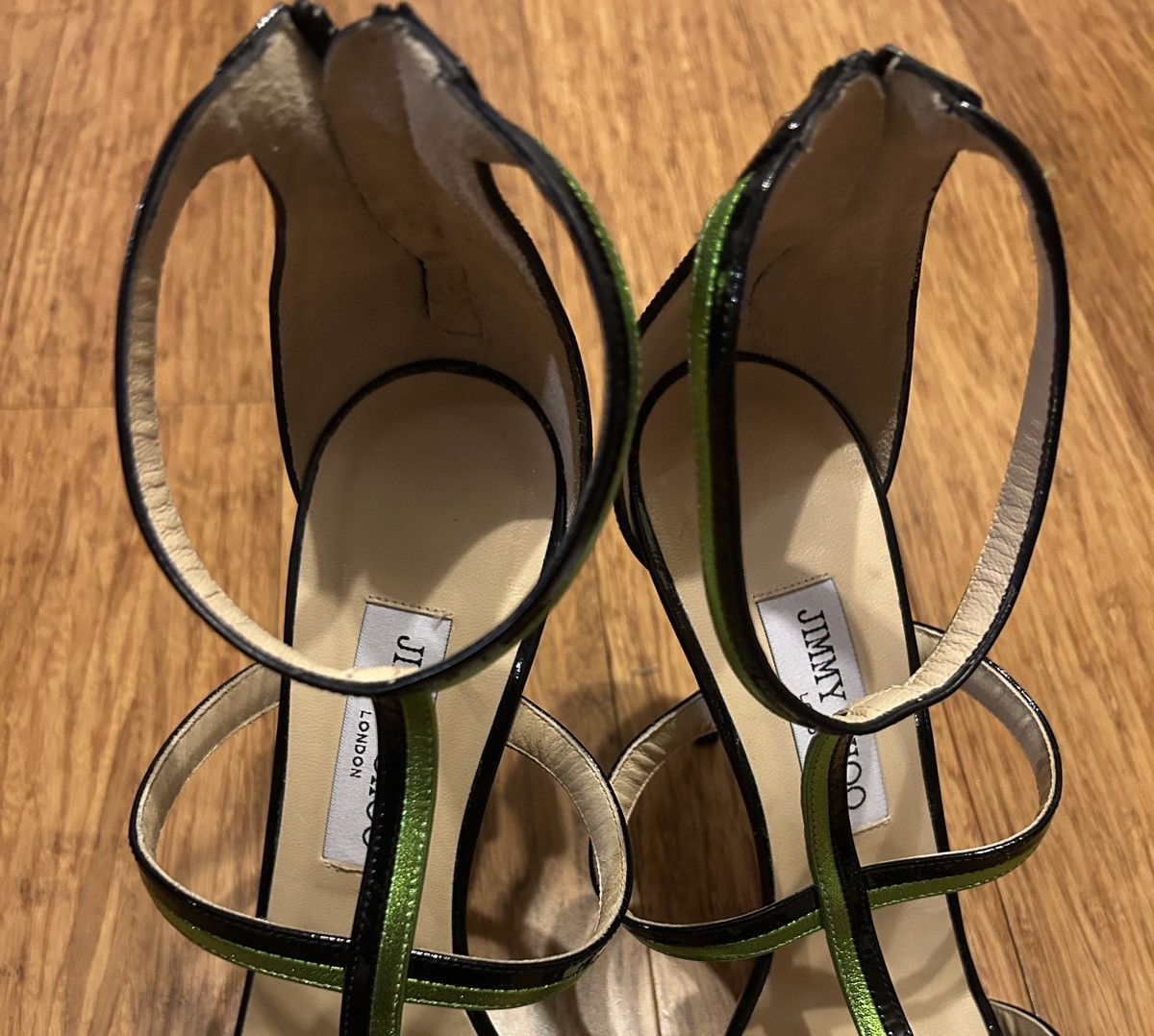 Jimmy Choo Jimmy Choo Thistle Strappy Black Patent & Green Sandal Size US 10.5 / IT 40.5 - 5 Thumbnail