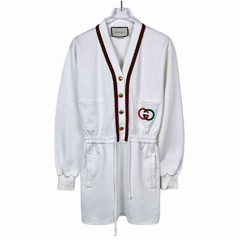 Gucci Gucci Double Glogo embroidered hemp lace V-neck white long Size XXS / US 00 / IT 34 - 1 Thumbnail