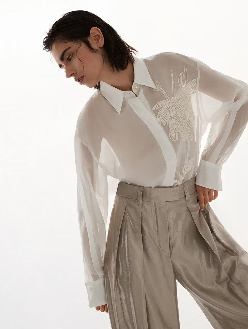 Brunello Cucinelli o1w1db10825 Blouse in White Size S / US 4 / IT 40 - 5 Thumbnail
