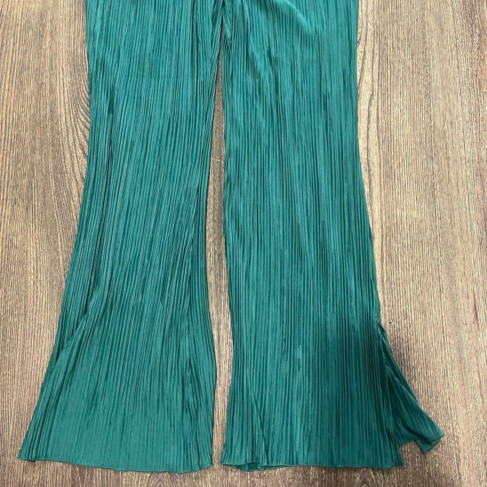 Vintage Meshki Womens Flare Pants Crinkle Pleated Slit Hem Size XS Size 24" / US 00 / IT 34 - 3 Thumbnail