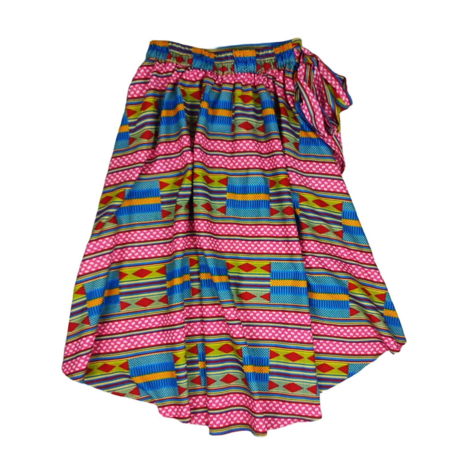 Other Shenbolen Tie Waist African Tribal Print Dashiki HiLow Skirt Size 28" / US 6 / IT 42 - 2 Thumbnail