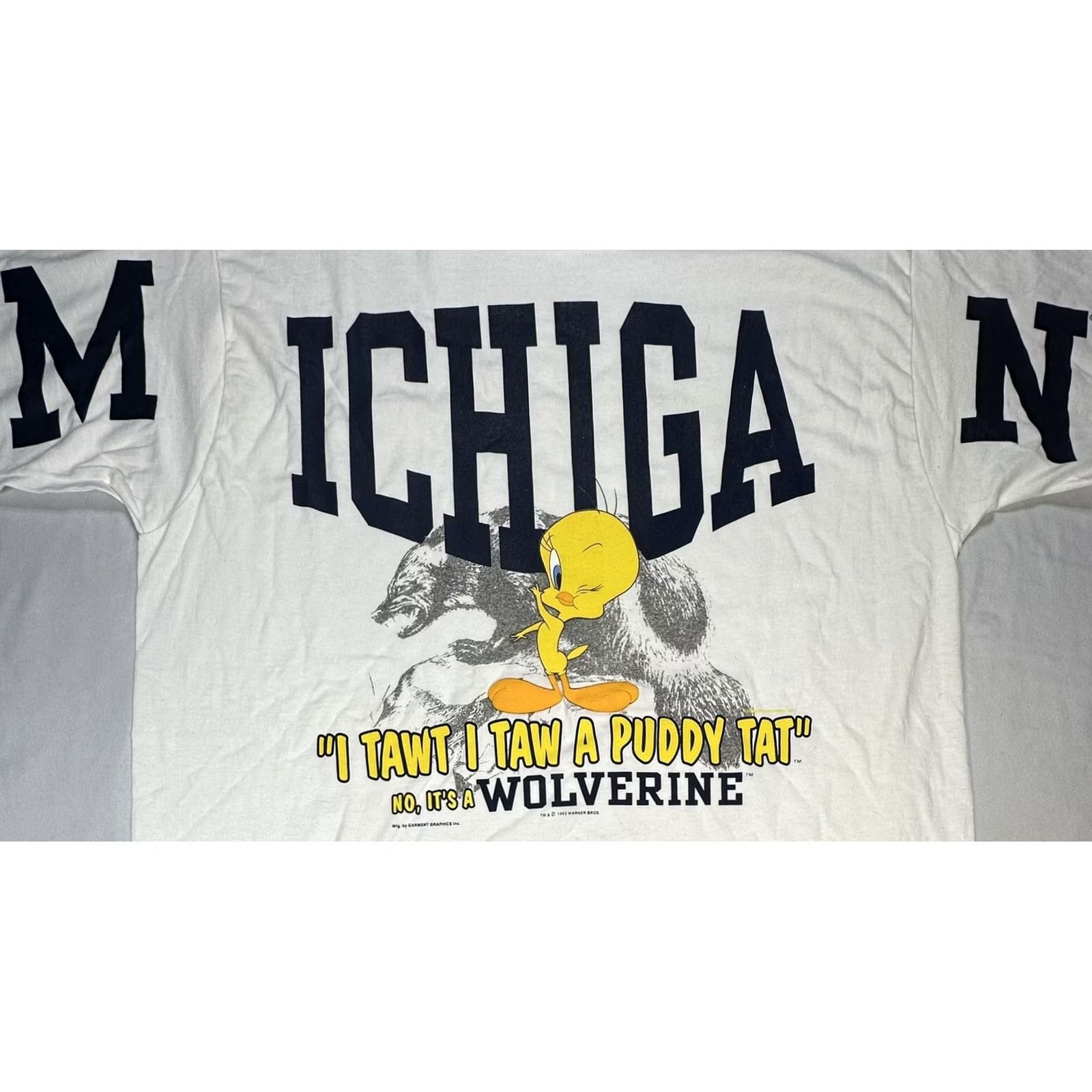 Vintage VINTAGE Michigan Wolverines Tweety T-Shirt 1993 USA Made White XL Crew Neck Short Sleeve Unisex Adults Graphic 90s Verified Size US XL / EU 56 / 4 - 4 Thumbnail