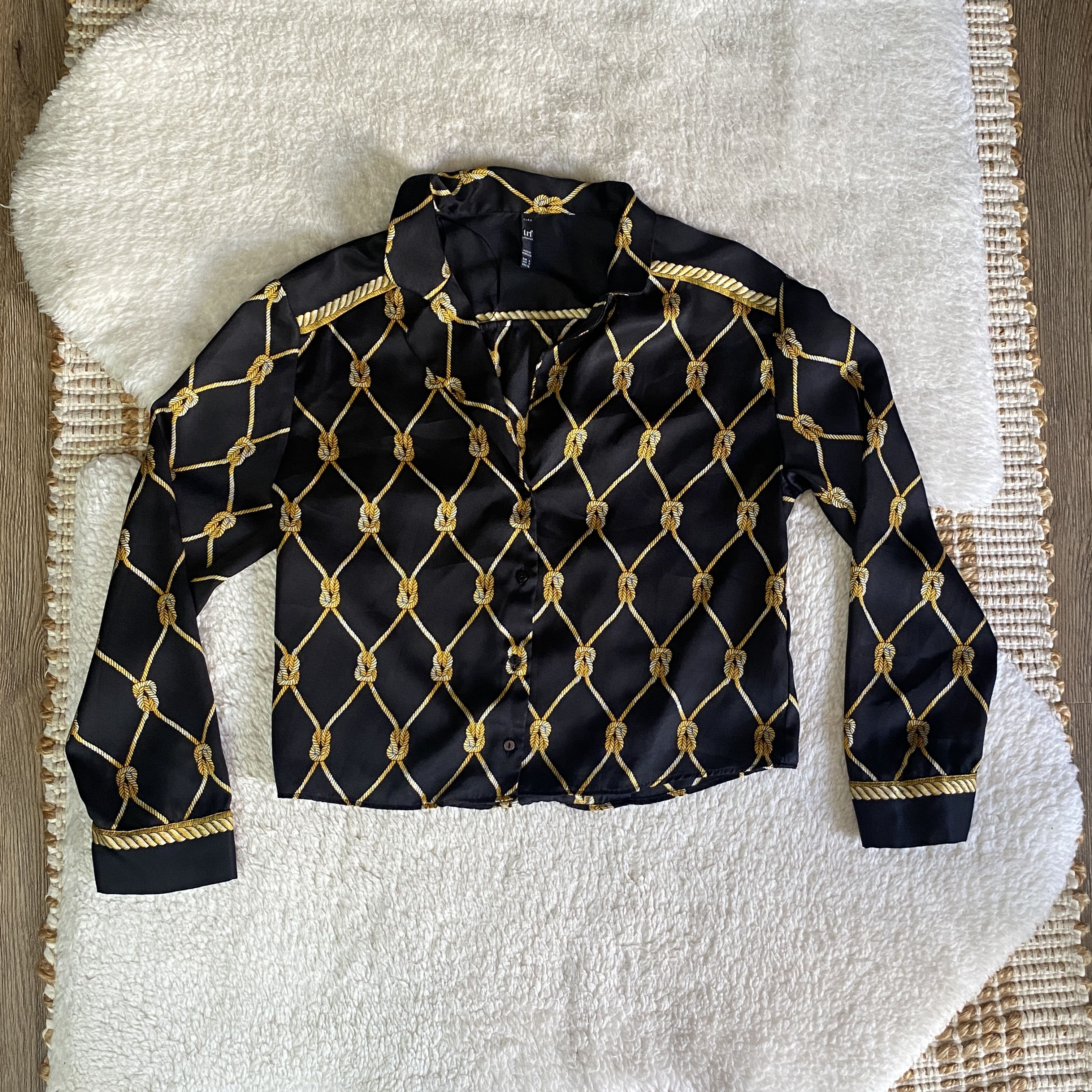 Zara ZARA TRF Collection Black Gold Chain Print Button Up Top Size S / US 4 / IT 40 - 1 Thumbnail