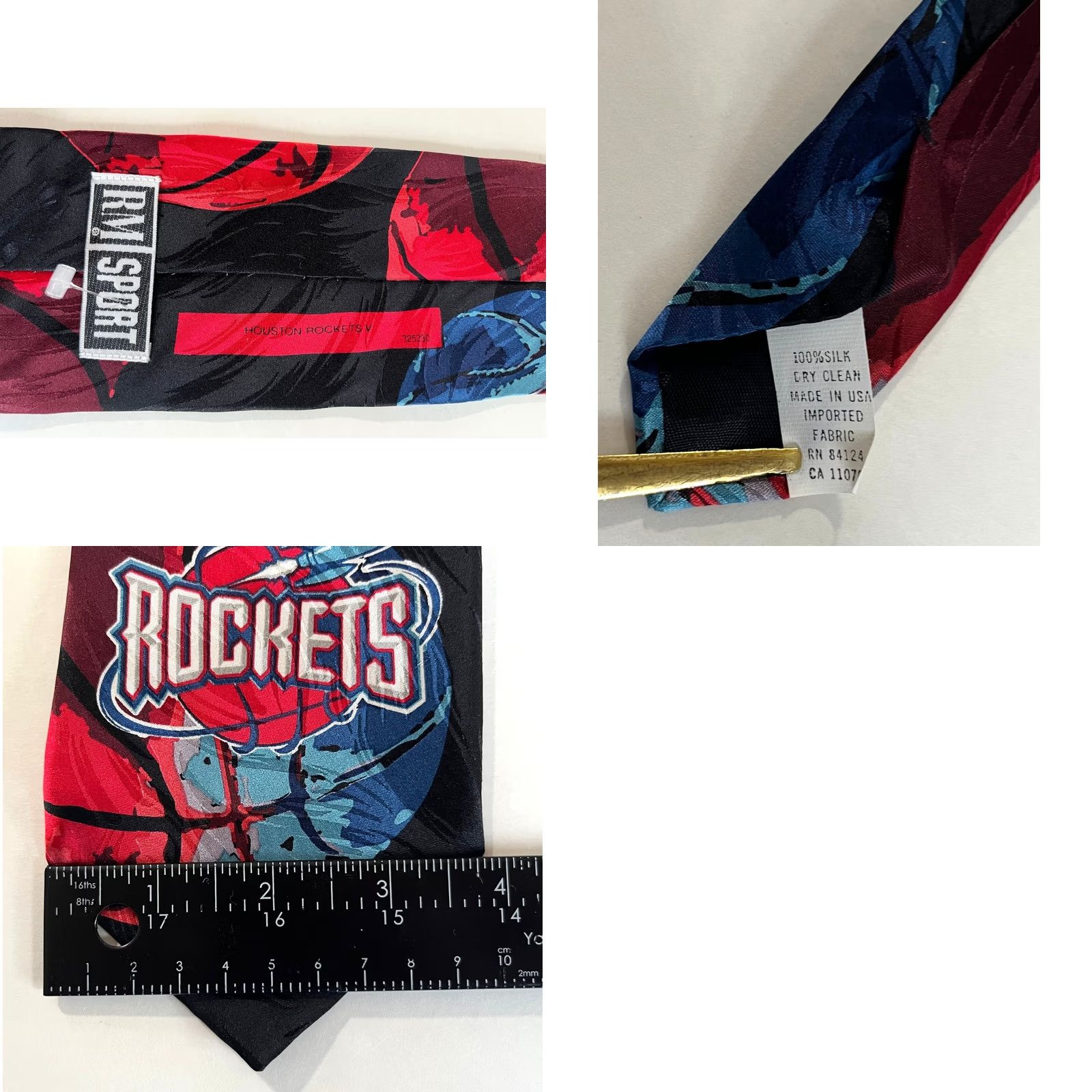 NBA NOS Vintage 90s NBA Houston Rockets Silk Tie RM Sport Ralph Marlin Made in USA Size ONE SIZE - 8 Thumbnail