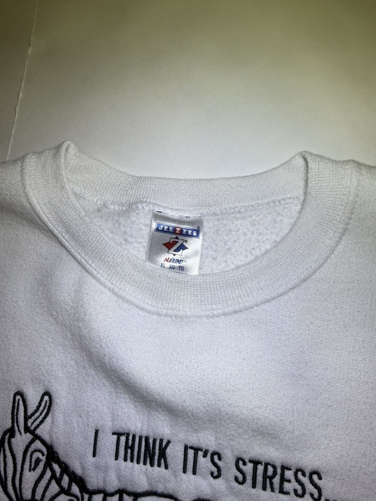 Jerzees White Fleece I Think Its Stress Zebra Crewneck Sweatshirt XL Size US XL / EU 56 / 4 - 4 Thumbnail