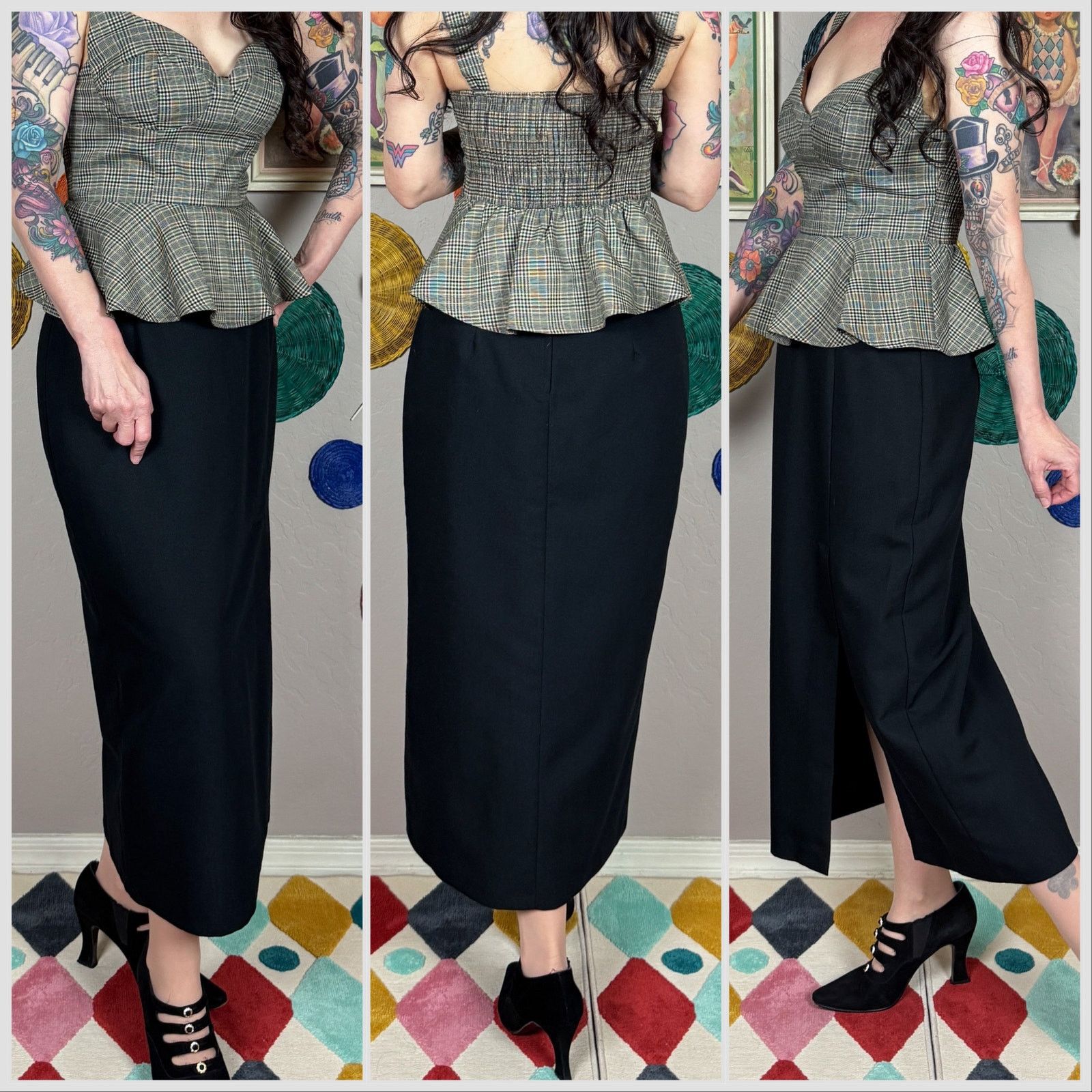 Vintage Vintage 1980s Black Side Slit Midi Skirt Size 27" / US 4 / IT 40 - 2 Thumbnail