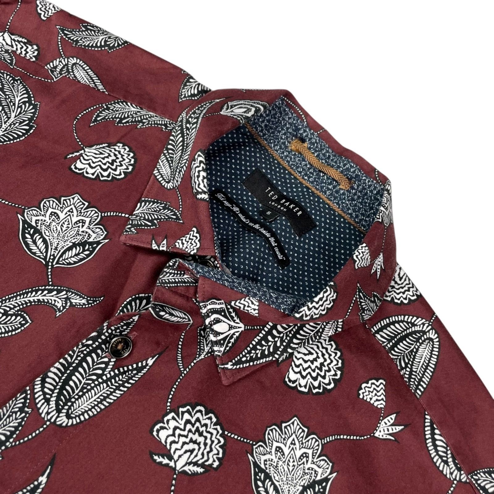 Ted Baker Ted Baker Men's 100% Cotton S/S Button Shirt Burgundy/Black Size US XL / EU 56 / 4 - 1 Thumbnail