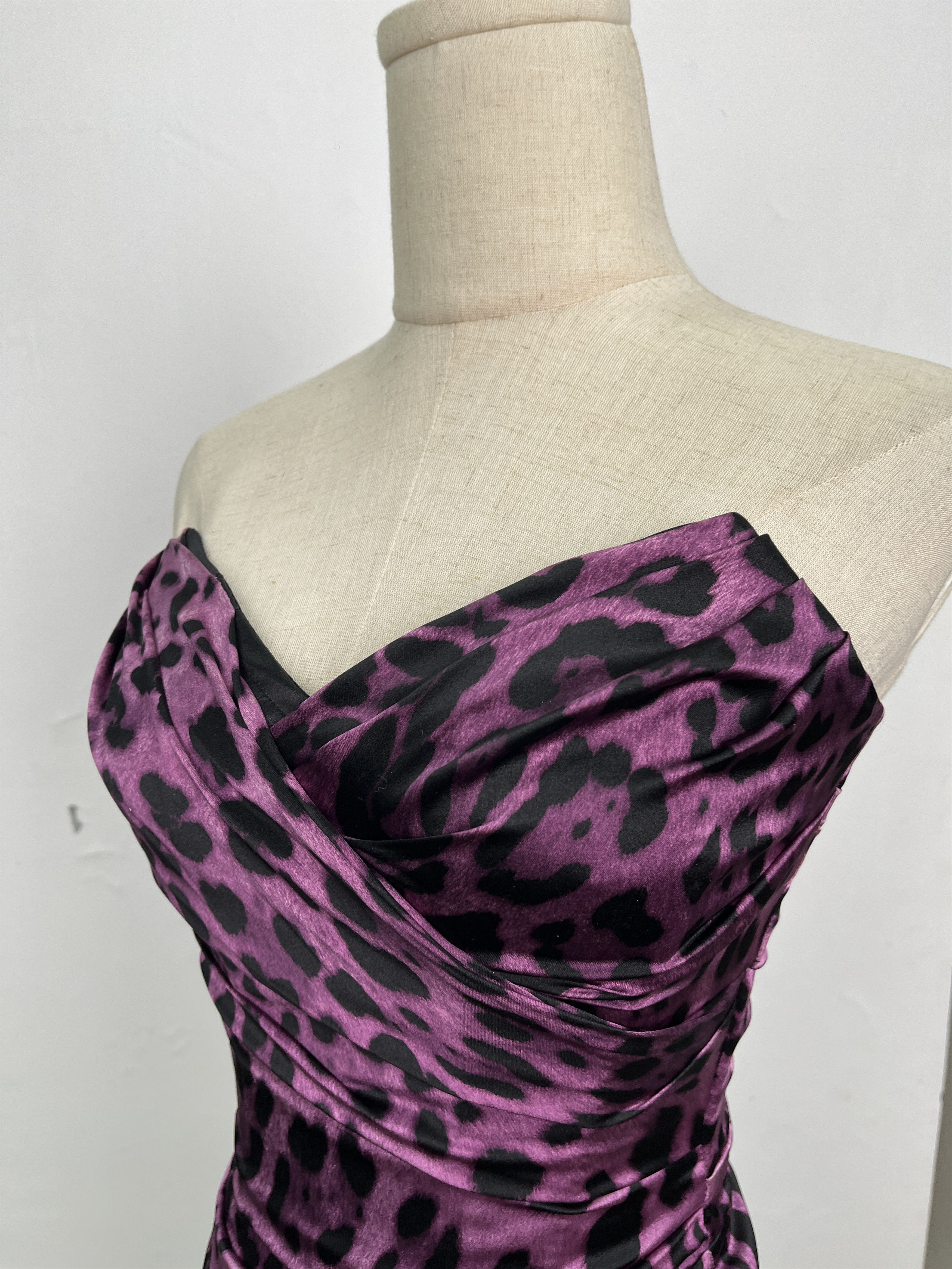 Dolce & Gabbana Dolce & Gabbana Purple Animal Print Silk Ruched Tube Dress Size XS / US 0-2 / IT 36-38 - 3 Thumbnail