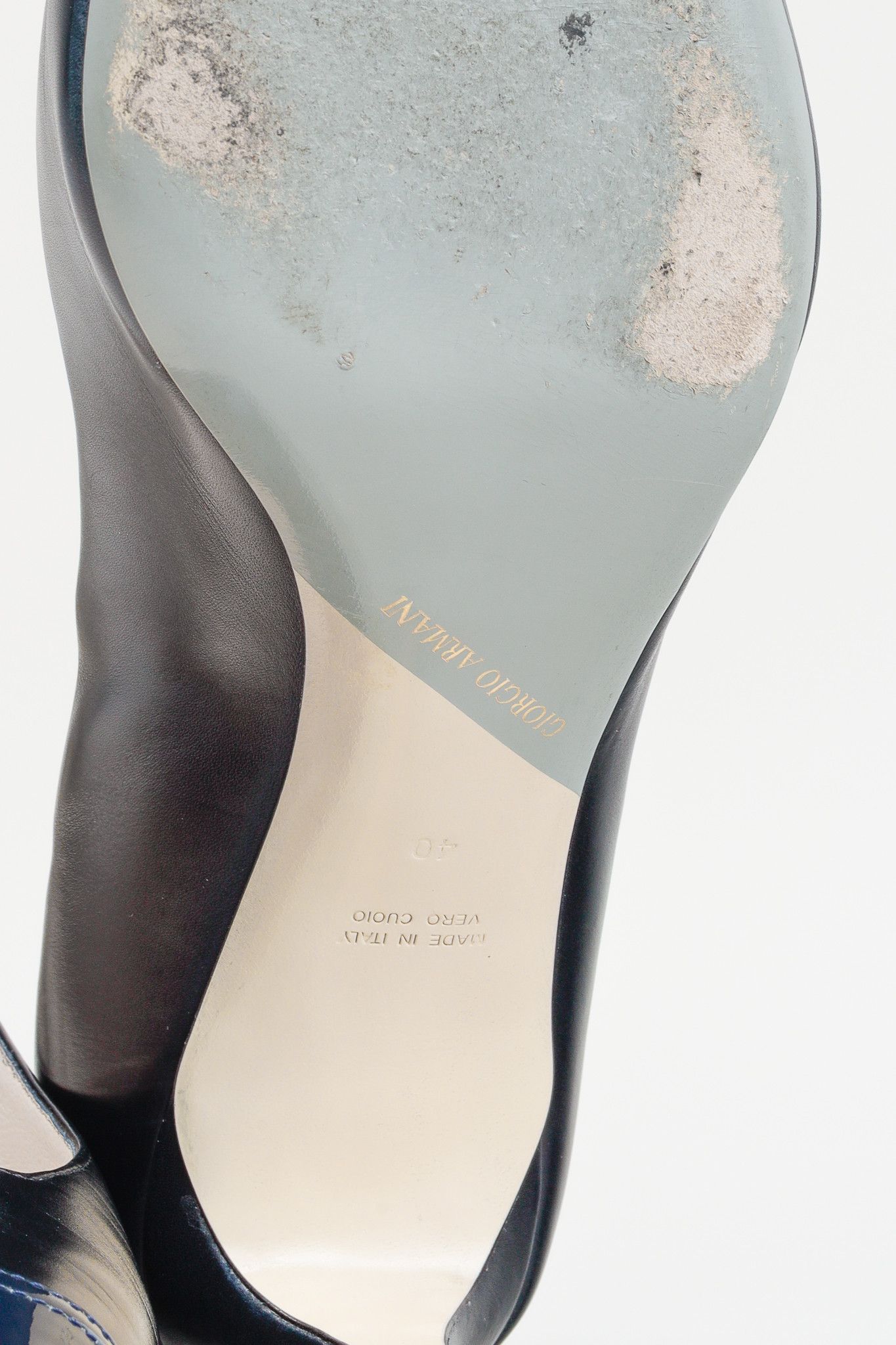 Giorgio Armani Giorgio Armani Navy Blue Leather Pointed-Cap-Toe Pumps Size US 9.5 / IT 39.5 - 6 Thumbnail