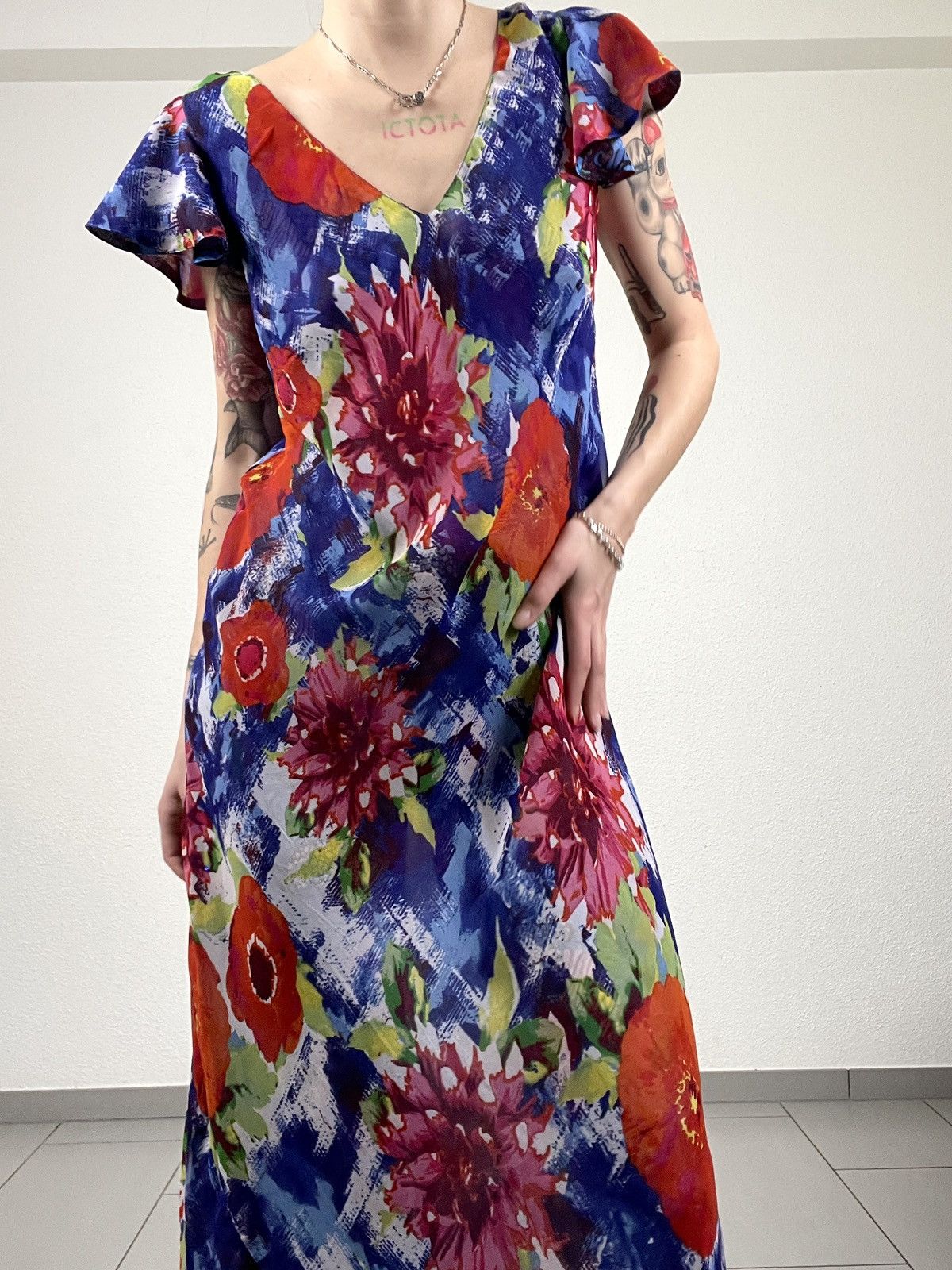 Vintage Vintage Y2K Two-Tone Reversible Floral Dress Size M / US 6-8 / IT 42-44 - 3 Thumbnail