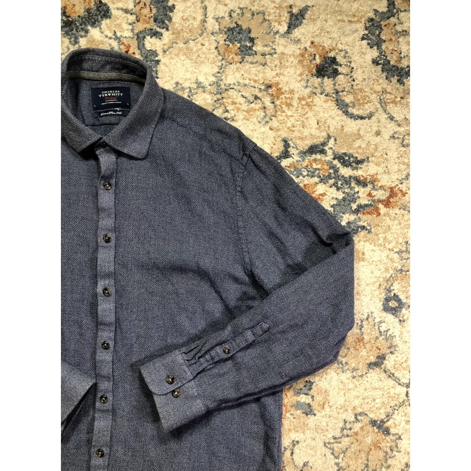 Charles Tyrwhitt Charles Tyrwhitt Weekend Shirt Mens Large Blue Extra Slim Fit Long Sleeve Size US L / EU 52-54 / 3 - 4 Thumbnail
