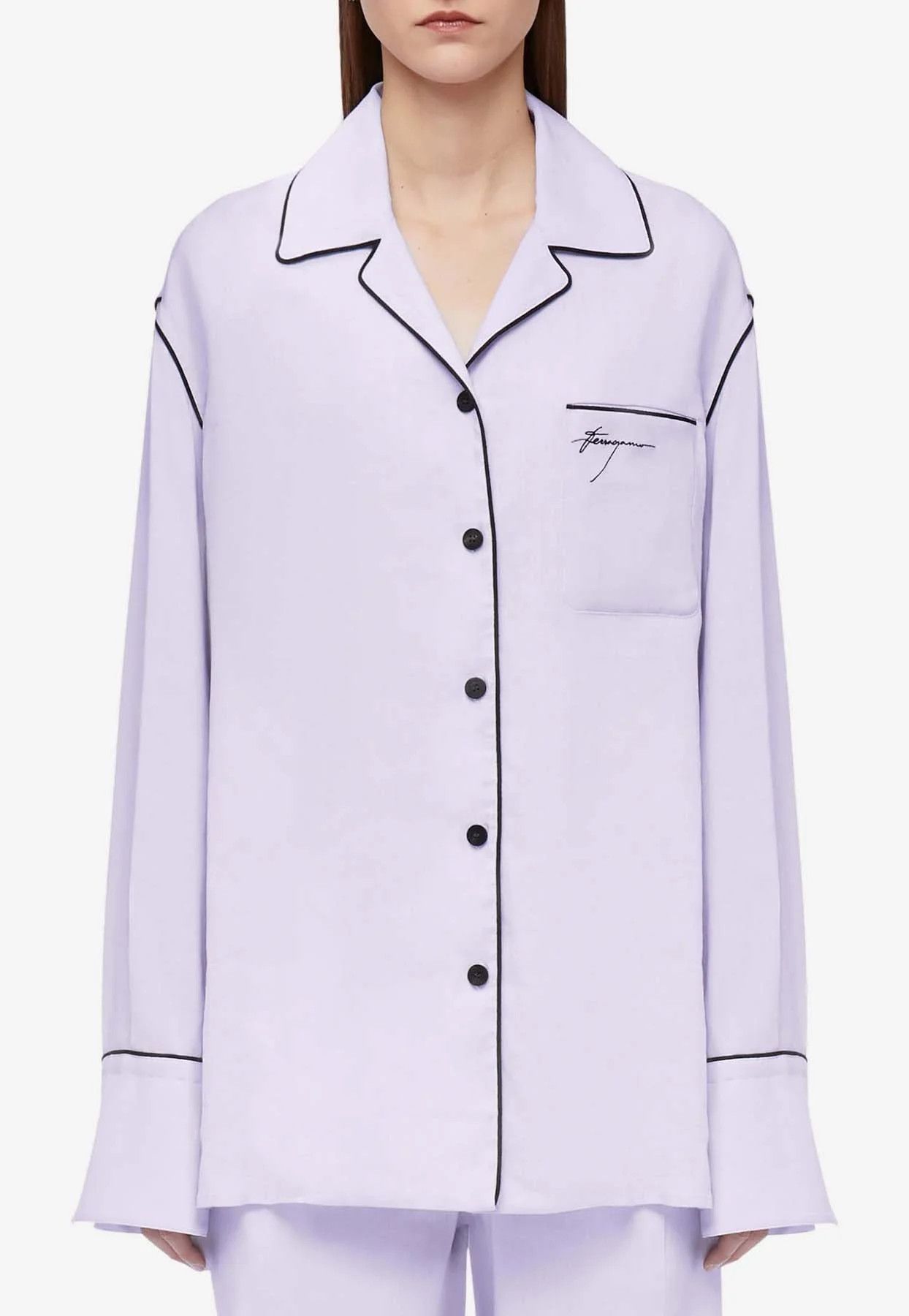 Salvatore Ferragamo o1s1rm0126 Logo Pajama Shirt in Purple Size M / US 6-8 / IT 42-44 - 2 Thumbnail