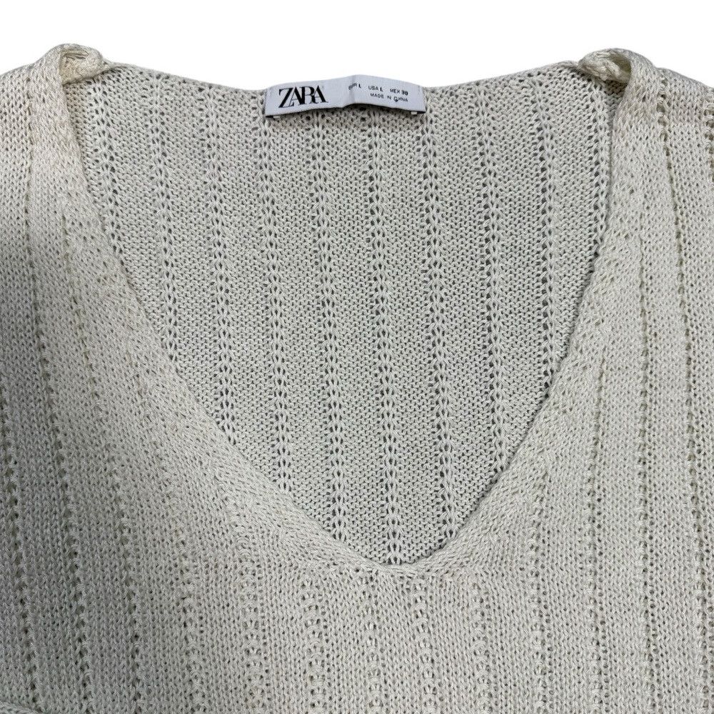 Zara Zara Linen Blend V-Neck Knit Ivory Sweater Size L Size L / US 10 / IT 46 - 6 Thumbnail