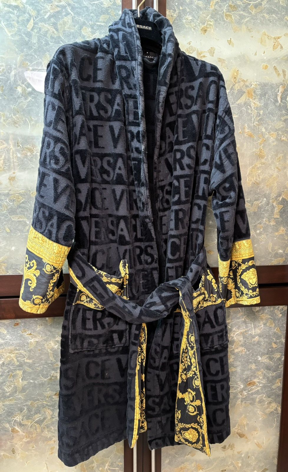 Image of Versace Black Bathrobe, Men's (Size Small)