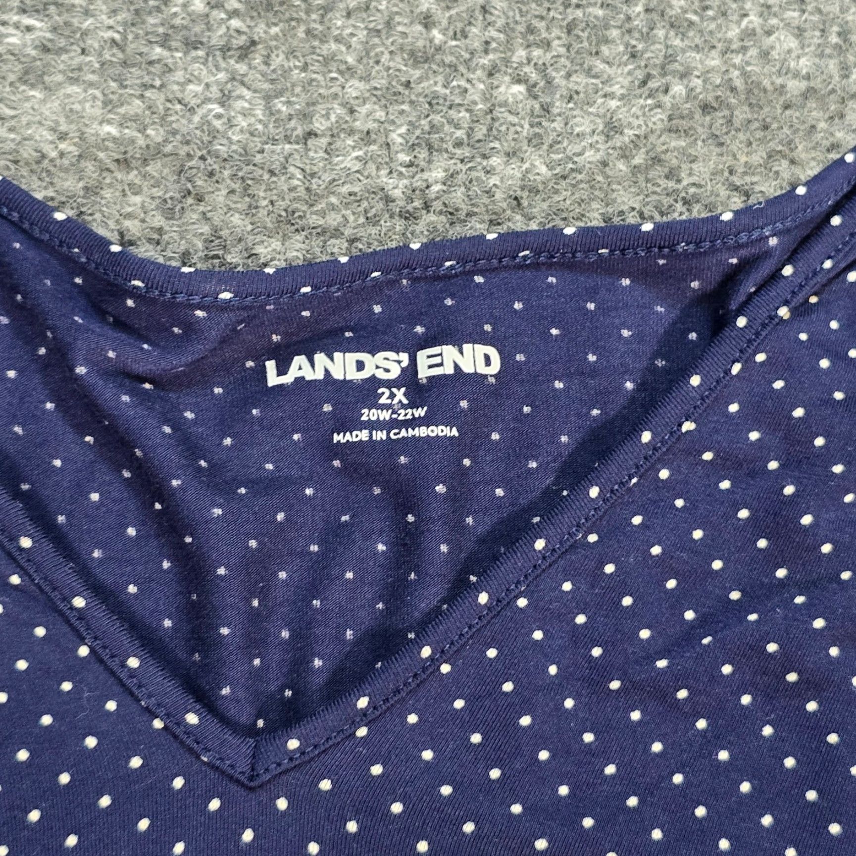Lands' End Lands' End Top Women 2X Blue Polka Dots 3/4 Sleeve Stretchy Lightweight Casual Blouse Size XXL / US 16-18 / IT 52-54 - 4 Thumbnail