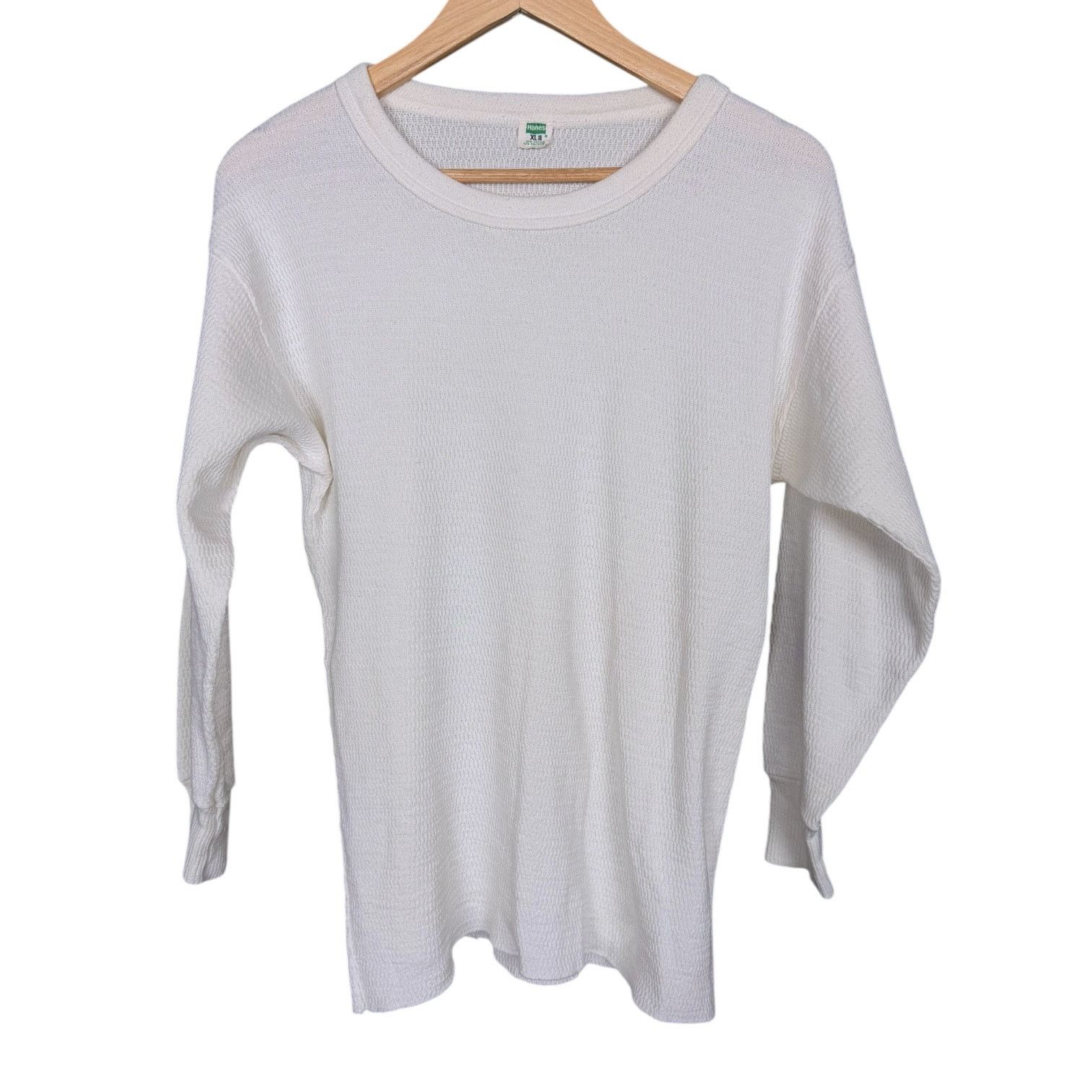 Hanes Vtg 70s Hanes Green Tag Men's Thermal White Waffle Knit XL Size US XL / EU 56 / 4 - 1 Thumbnail