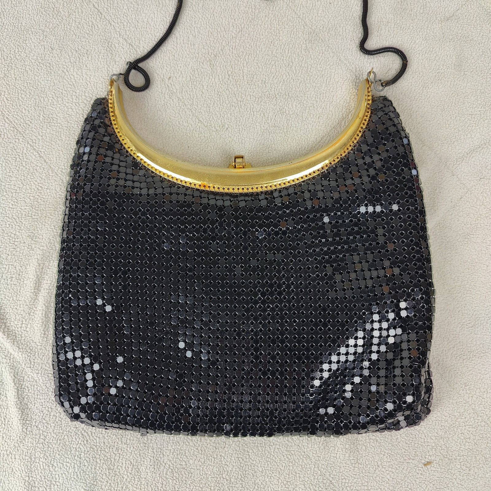 Vintage Vintage Metal Mesh Opera Bag Black Gold Clasp Art Deco Size ONE SIZE - 6 Thumbnail