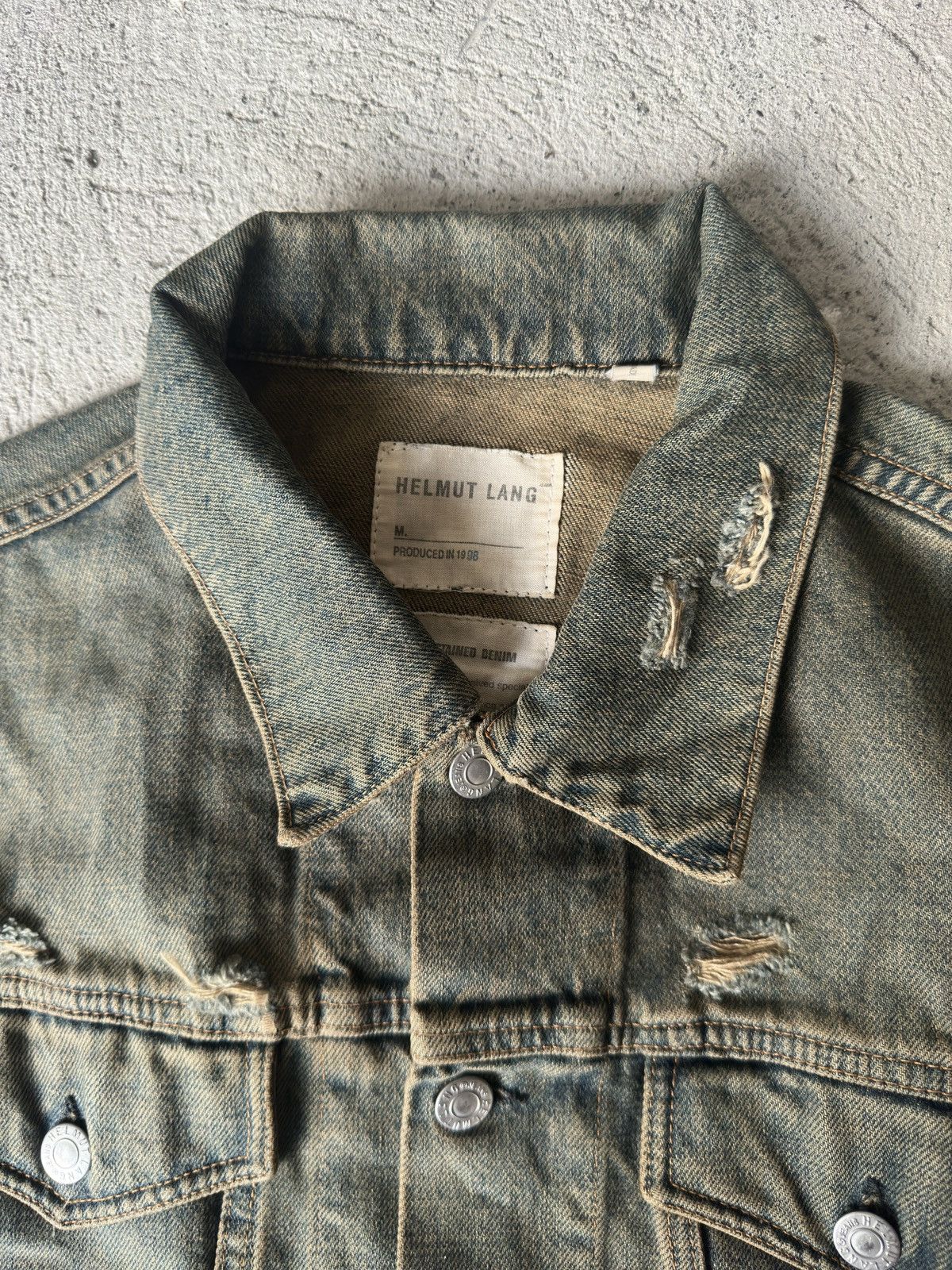 Helmut Lang 1997 Helmut Lang Vintage Stained Denim Jacket Size US M / EU 48-50 / 2 - 2 Thumbnail