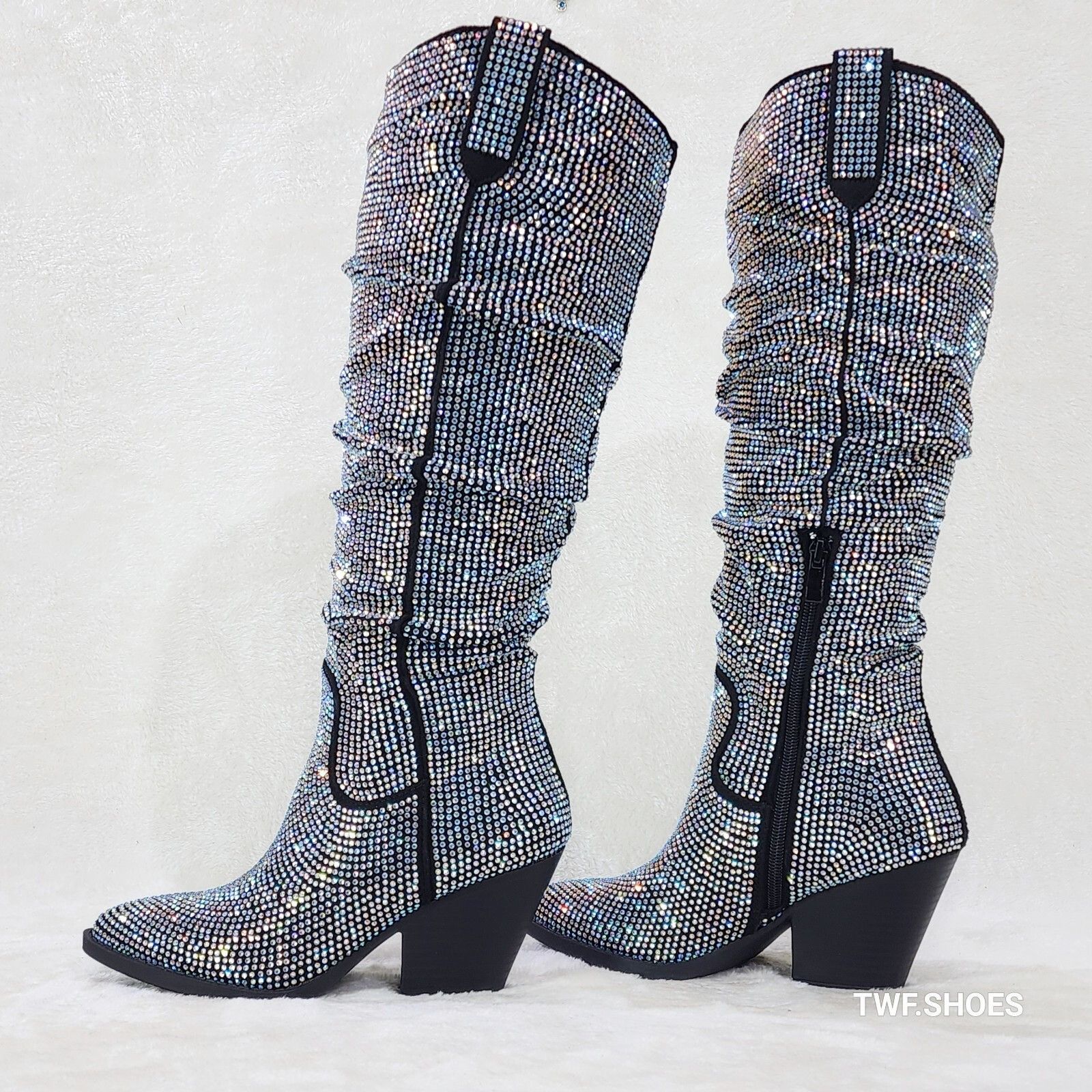 Other Angel Rider Iridescent Rhinestones Glam Western Cowgirl Slou Size US 8 / IT 38 - 1 Thumbnail